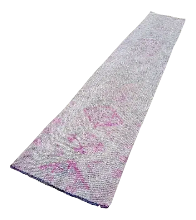 1960s Vintage Turkish Oushak Pink Runner   2′5″ × 14′5″