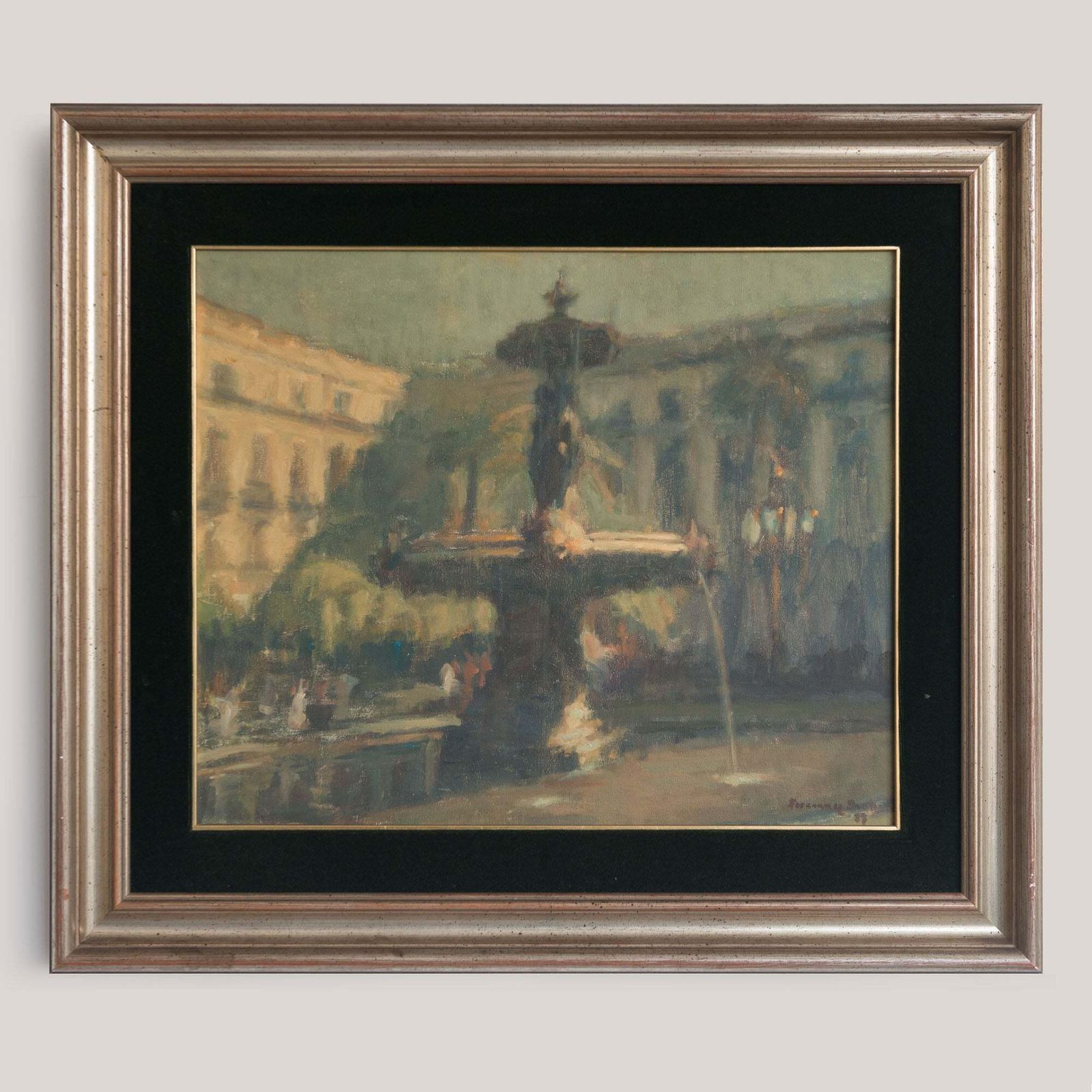 Plaça Reial (Royal Square) Barcelona   Impressionistisch Olieverfschilderij Op Doek   Gesigneerd photo furniture