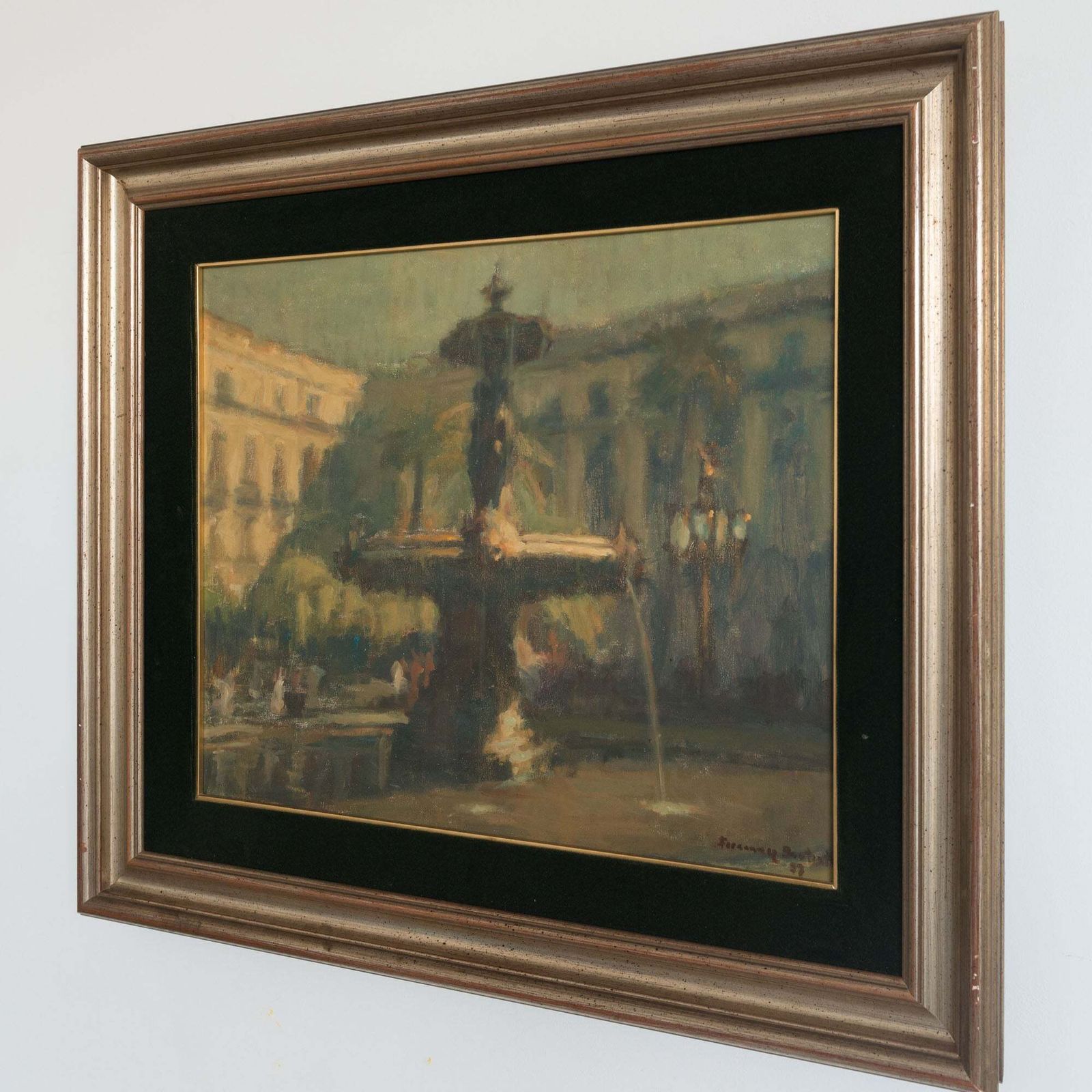 Plaça Reial (Royal Square) Barcelona   Impressionist Oil On Canvas   Signed photo for sale