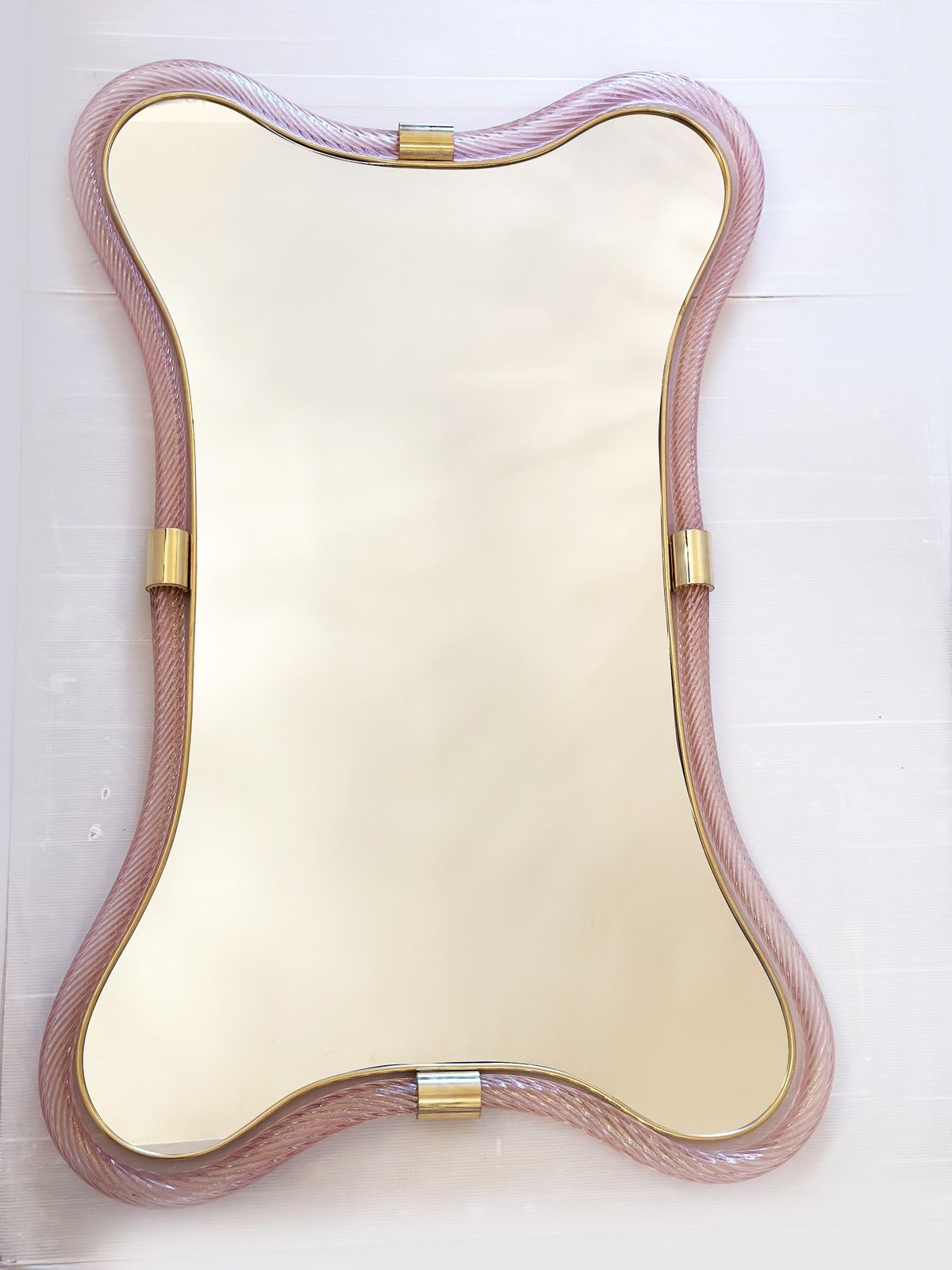 photo for sale Scenographic Pink And Gold Mirror With Torchon Murano Style Glass Design By Simoeng
