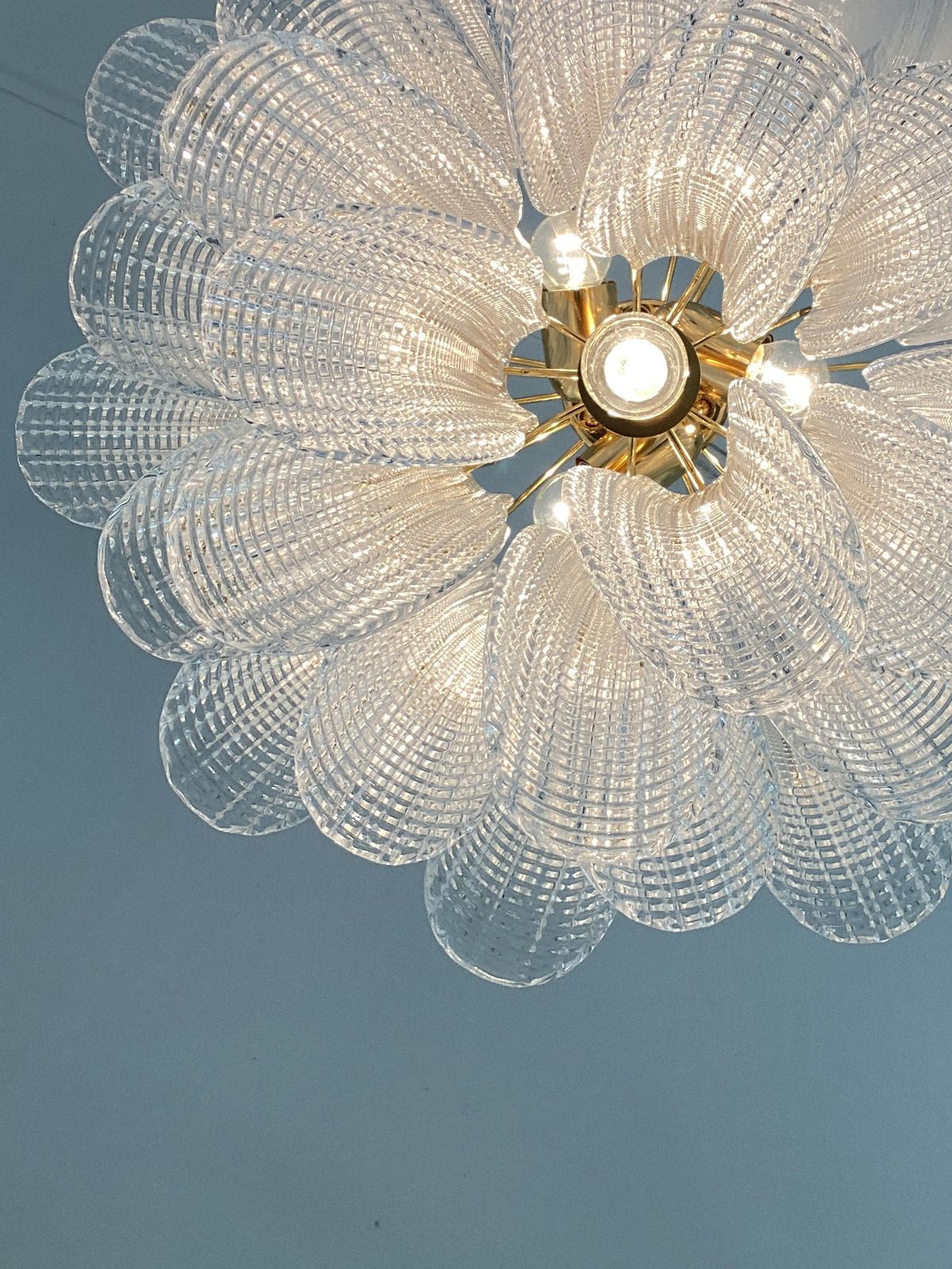 Contemporary Murano Style Glass "Sella" Chandelier With Gold 24k Metal Frame In Mazzega Style photo Lighting