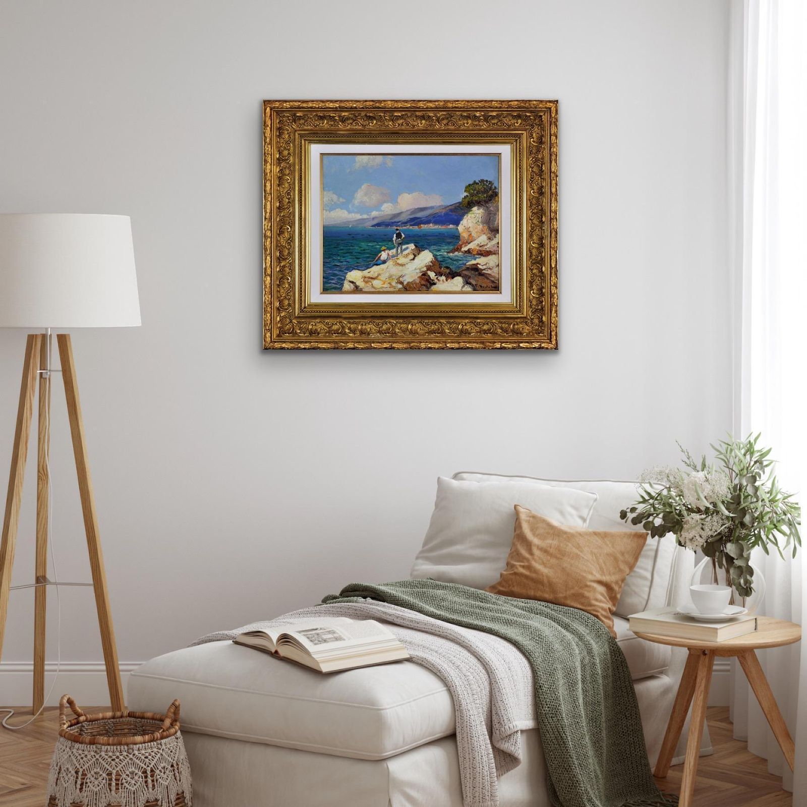 Art Gustave Vidal 1895 To 1966. French. Pêcheurs Sur Les Rochers. 1930s Framed Original Côte D'azur Oil Painting. photo