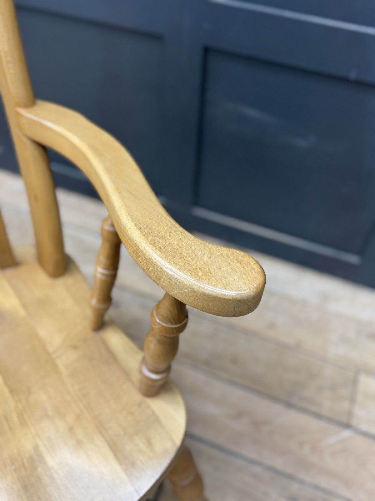Preloved Farmhouse Beech Windsor Armchair / Kitchen Fireside Chair (B) photo furniture