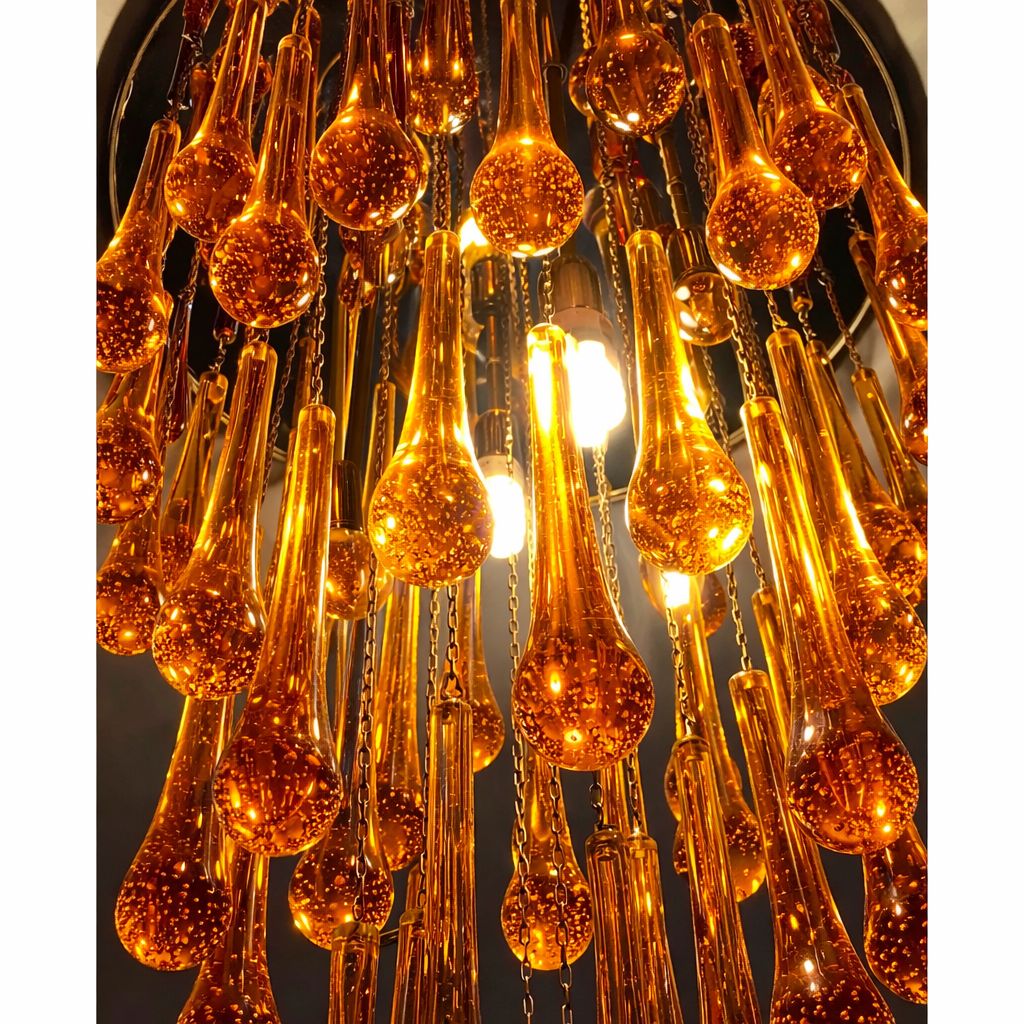 Contemporary Amber And Transparent Gold Murano Glass “Big Drops” Flush Mount photo for sale