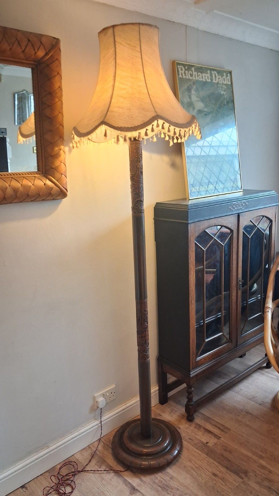 Beautiful 1930s Vintage Japanese Ebony Hardwood Hand Carved Standard Lamp