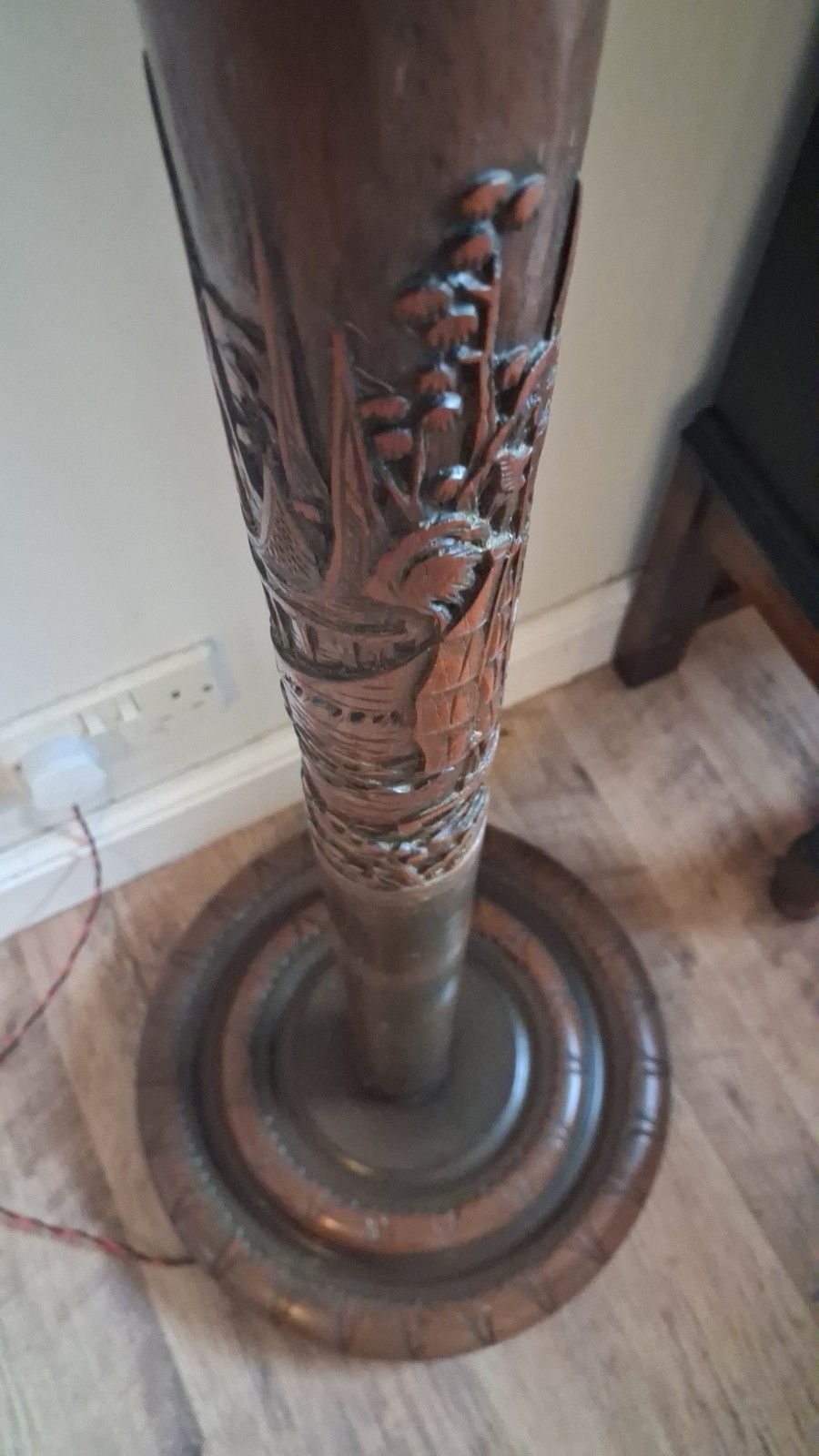 240.0 Beautiful 1930s Vintage Japanese Ebony Hardwood Hand Carved Standard Lamp photo