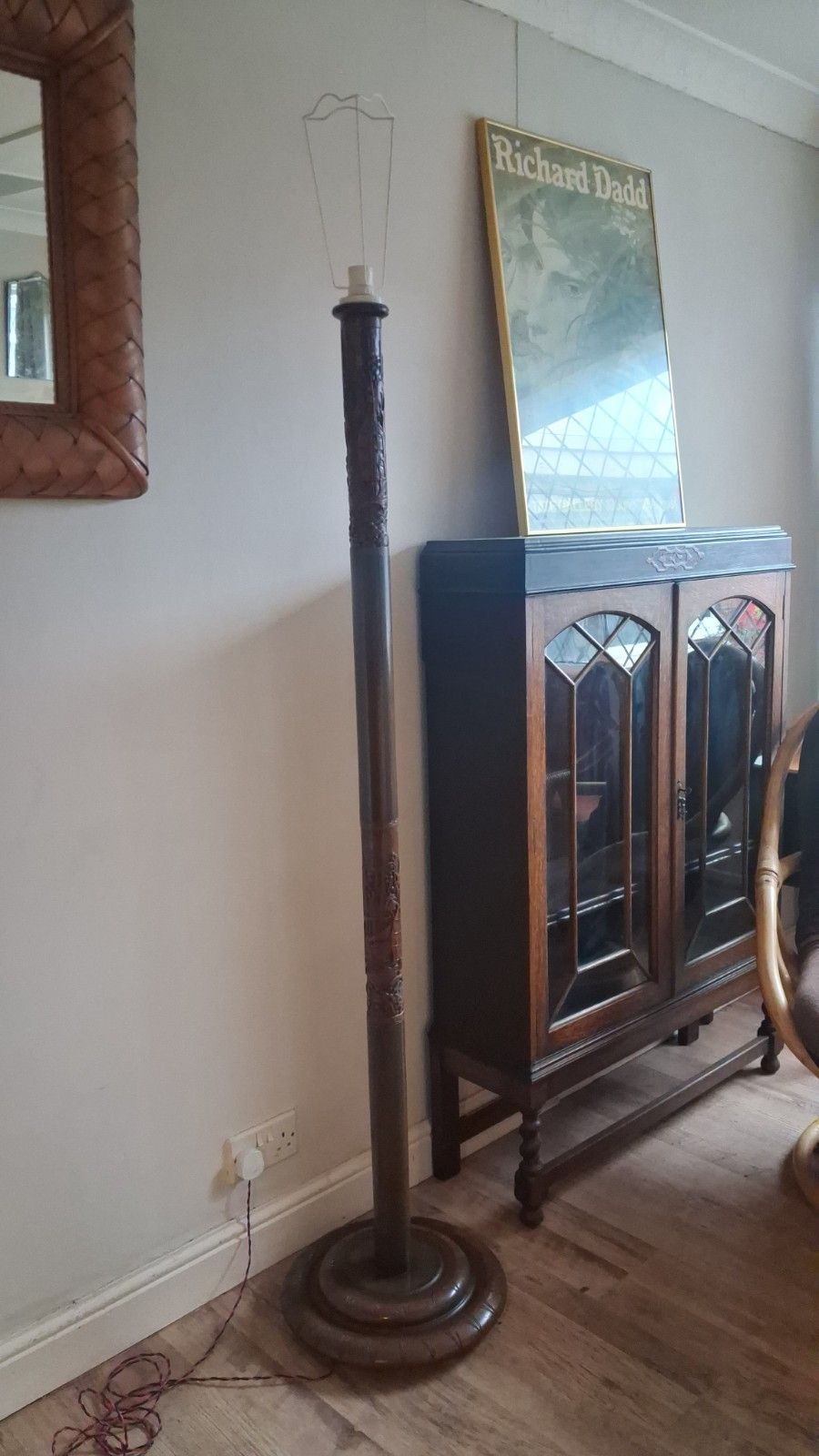 photo vintage Beautiful 1930s Vintage Japanese Ebony Hardwood Hand Carved Standard Lamp