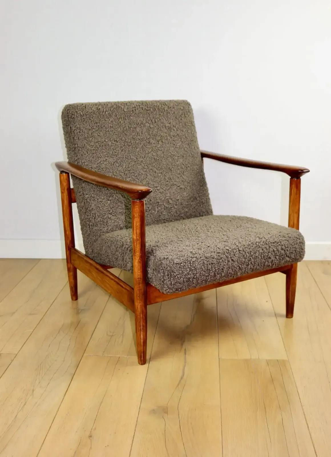 Gfm 142 Armchair, Designed By Edmund Homa From The 1970s, Brown Chocolate, Thick Bouclé