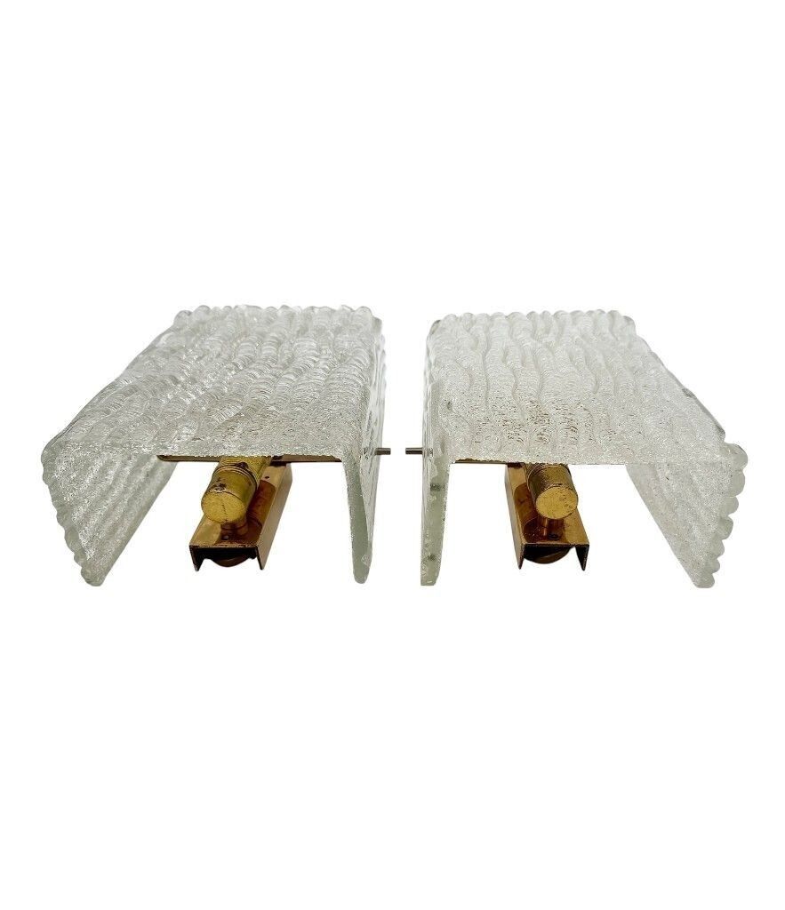 A Pair 1970s "Ice Glass" Murano Wall Sconces By German Lighting Company Rxb Leuchten photo vintage