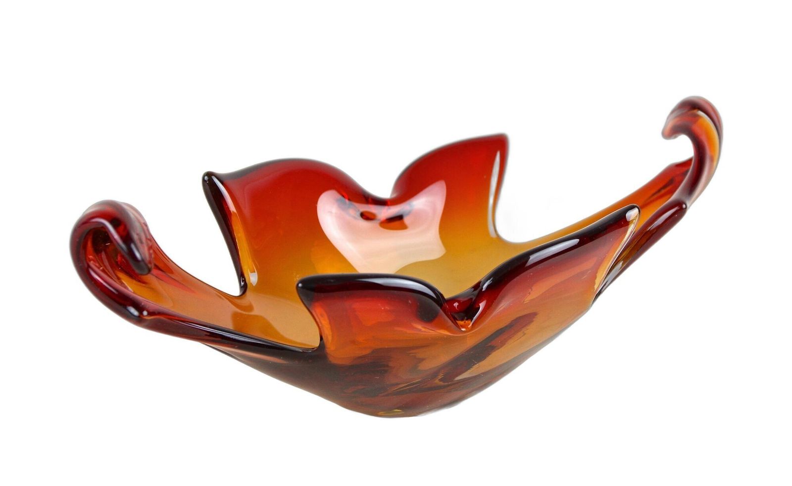 Mid Century Murano Glass Bowl   Amber/Orange/Red Tones, Italy, Circa 1960