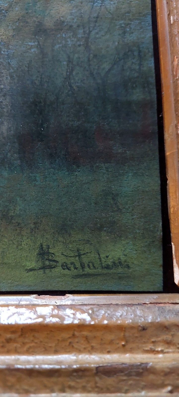 Antique Pastel Painting On Paper Signed Landscape Bartalini Frame photo Art