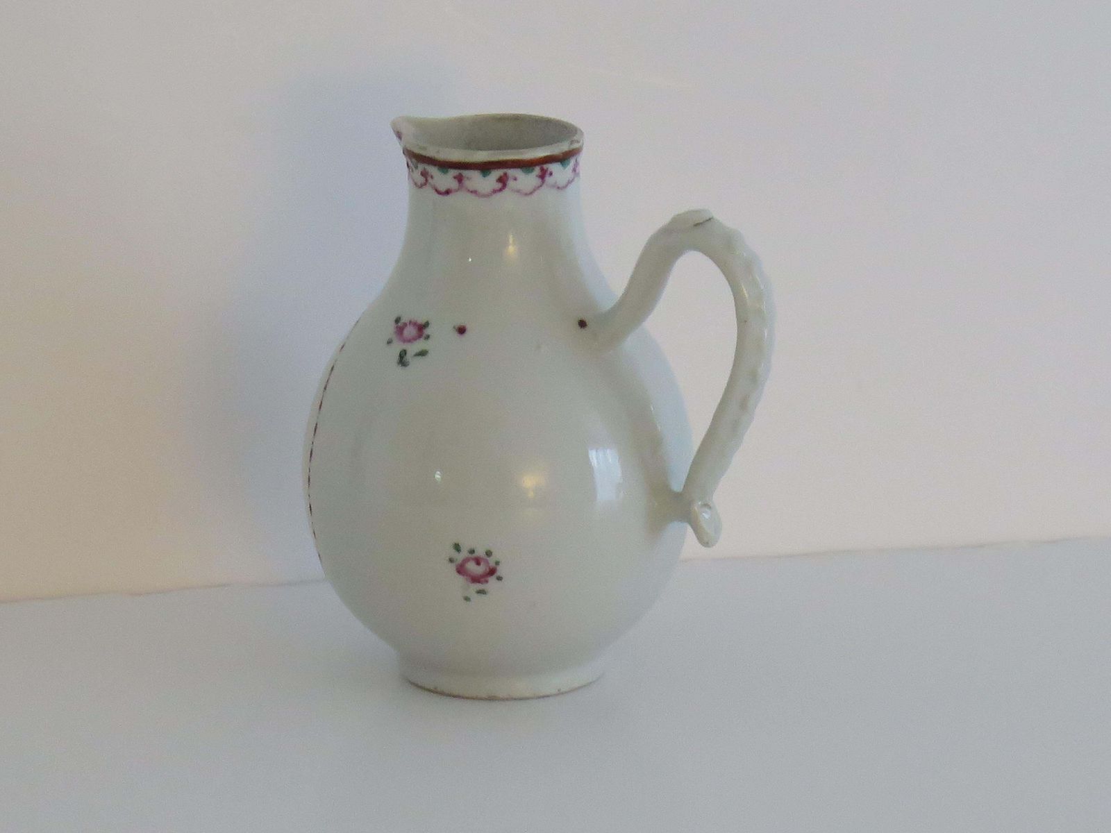 18thc Chinese Sparrow Beak Jug Porcelain Hand Painted Famille Rose, Ca 1775 photo 325.0