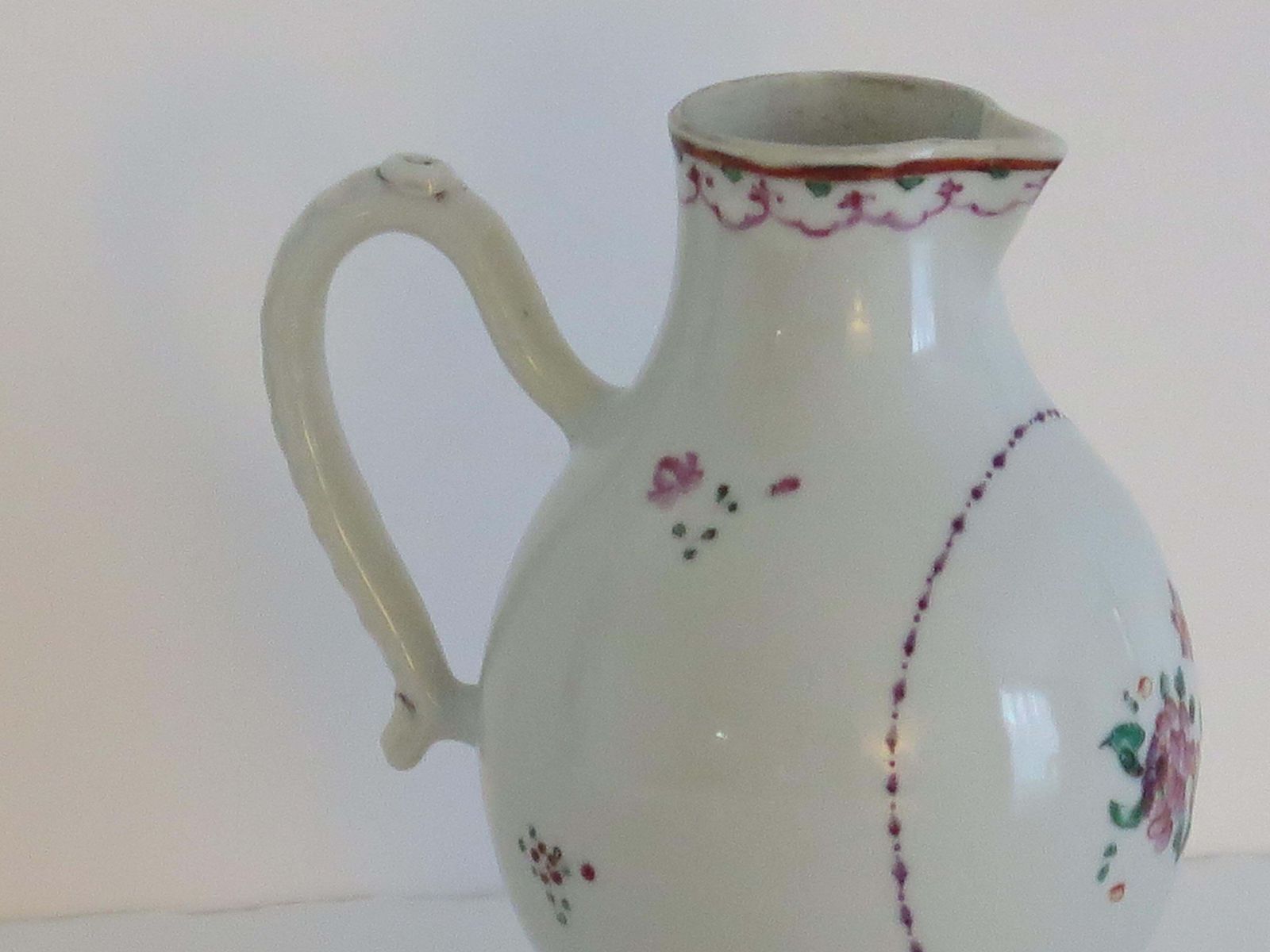 photo vinterior 18thc Chinese Sparrow Beak Jug Porcelain Hand Painted Famille Rose, Ca 1775