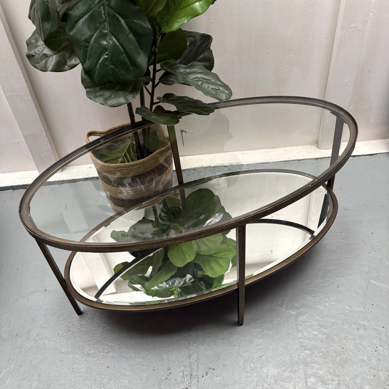 Gallery Direct Hudson Antique Oval Bronze & Glass Mirrored Coffee Table
