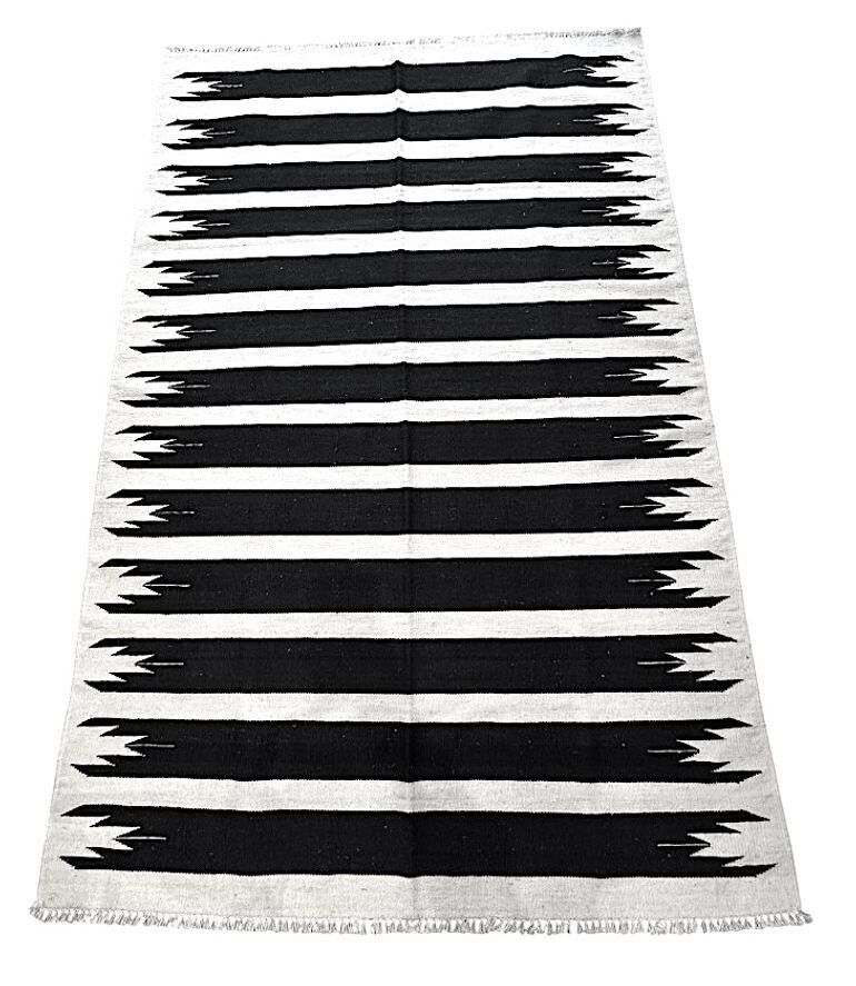 Textiles A Morrocan Black And White Geometric Flat Weave Kilim Rug photo