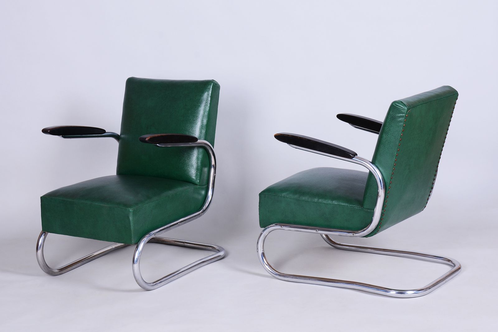Pair Of Restored Bauhaus Armchairs, By Mauser, Beech, Chrome, Germany, 1930s