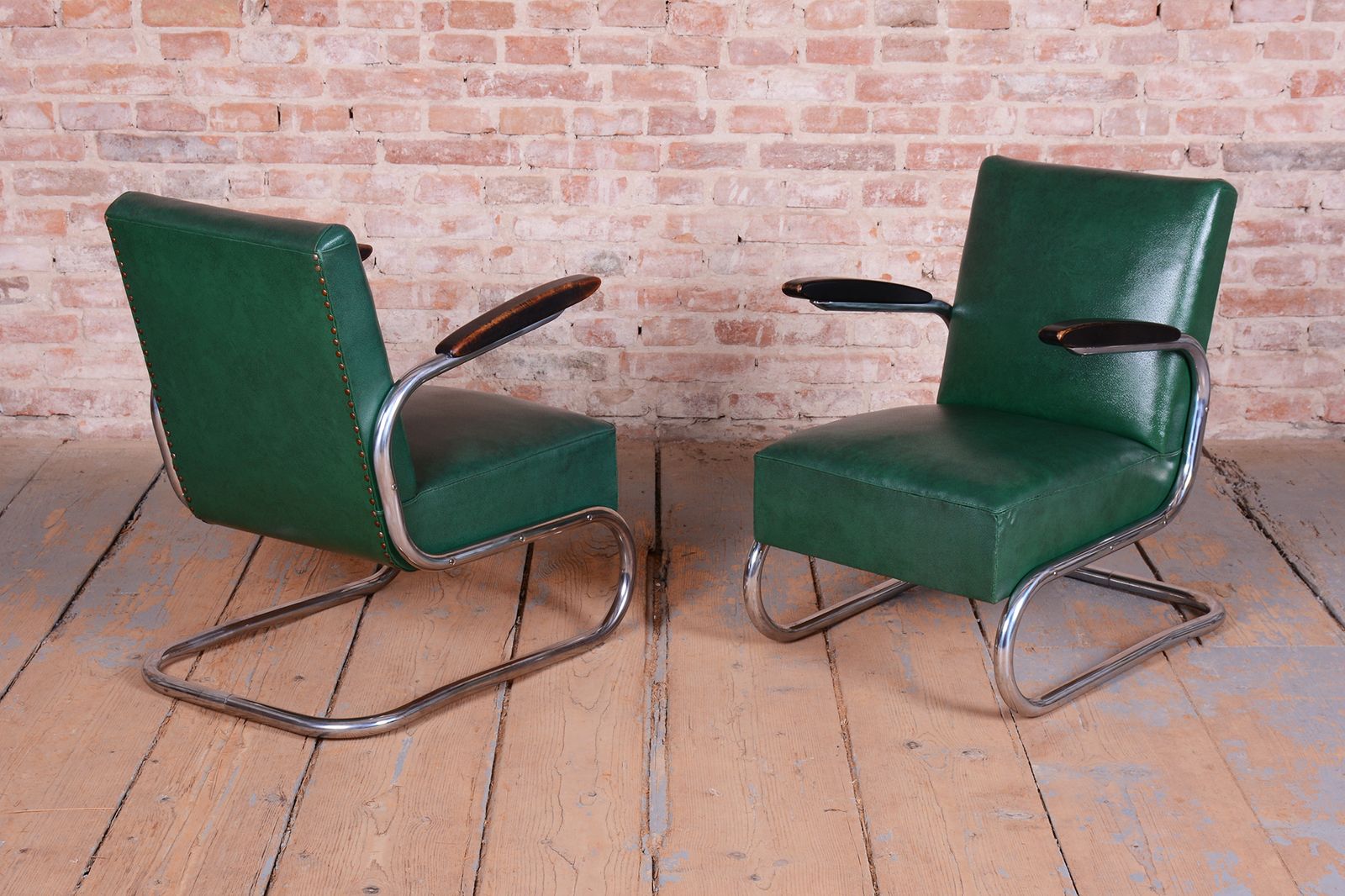 Pair Of Restored Bauhaus Armchairs, By Mauser, Beech, Chrome, Germany, 1930s photo for sale