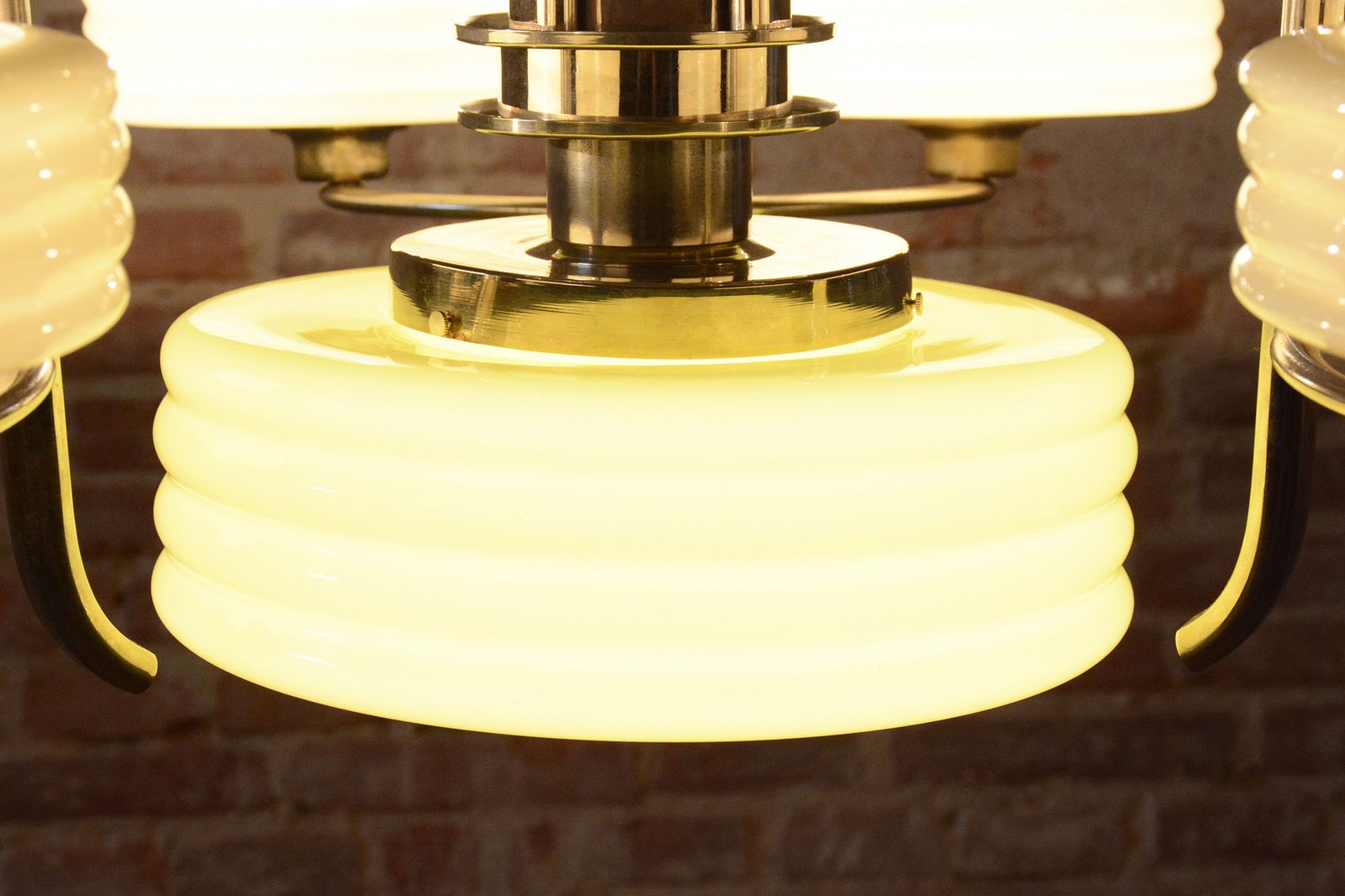 Restored Bauhaus Chandelier, Nickel Plated Steel, Opaline Glass, Czech, 1920s photo Lighting