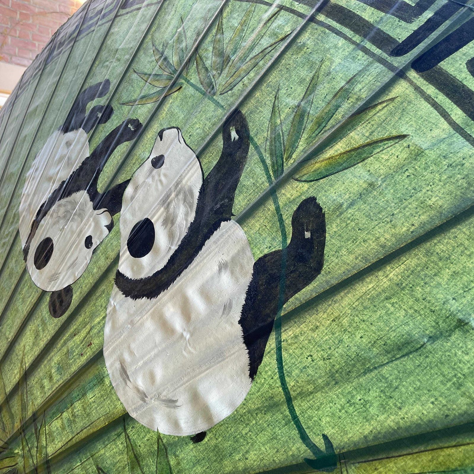 photo buy Japanese Hand Painted Parasol Large Garden Bamboo Umbrella Vintage Oriental Decor Asian Folk Art Display Pandas Green Display