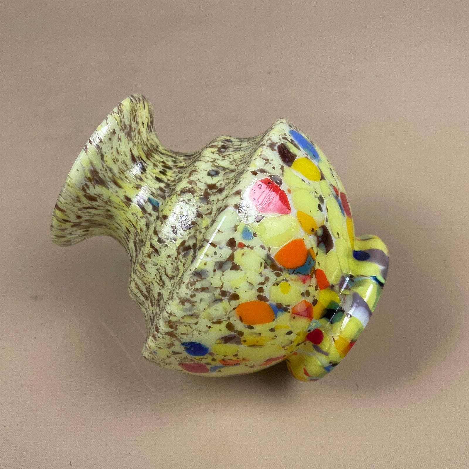 Art Glass Vase Hand Blown Confetti Spatter Mid Century Decorative Vase Czech Bohemian Yellow Round Display Ornament photo 55.0