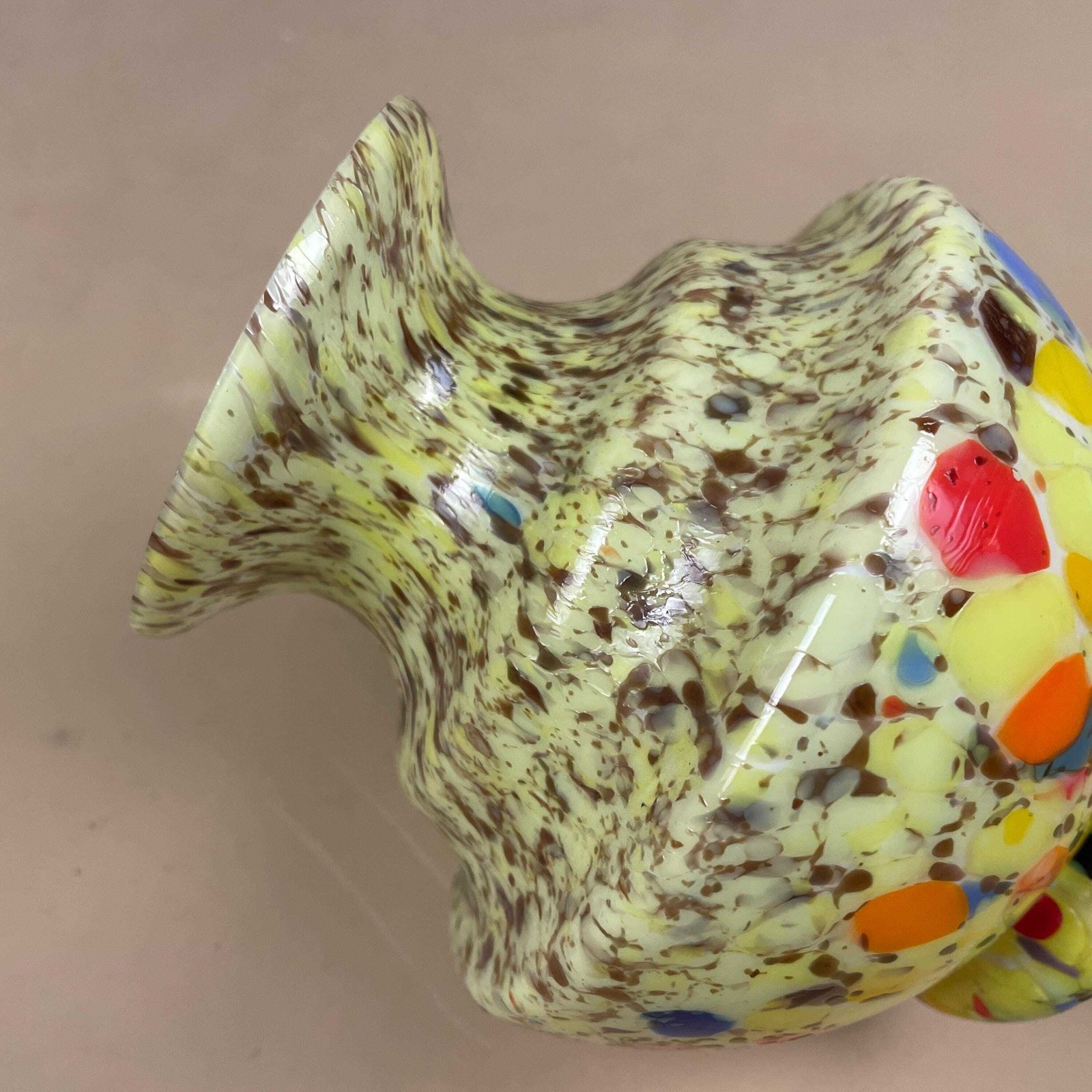 Art Glass Vase Hand Blown Confetti Spatter Mid Century Decorative Vase Czech Bohemian Yellow Round Display Ornament photo buy