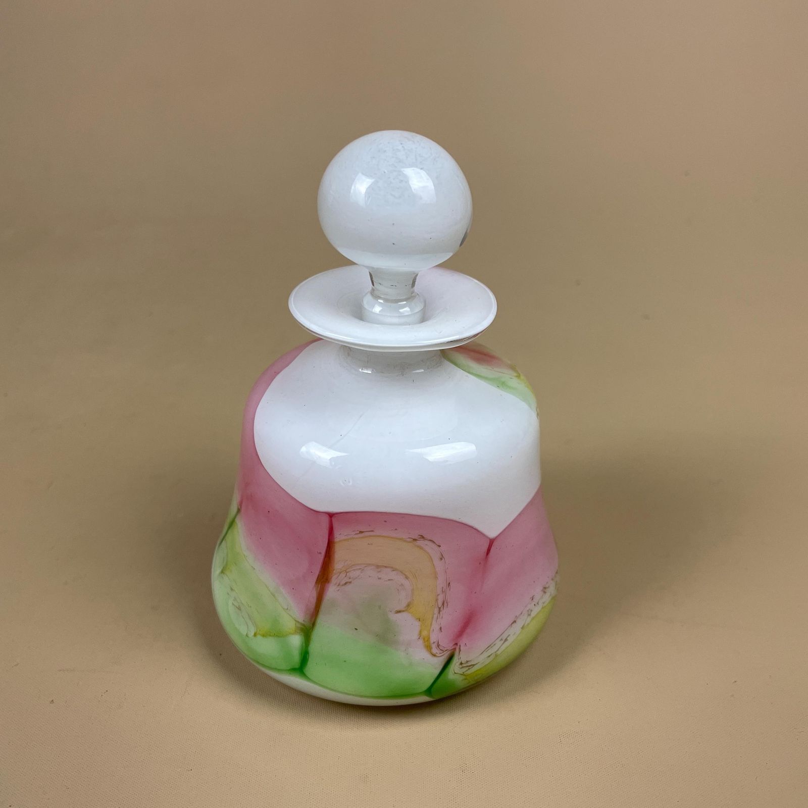 Vintage Perfume Bottle Snuff Scent C.1970's Hand Blown With Lid Pink Green White Decorative Small Dressing Table Decor Ornament