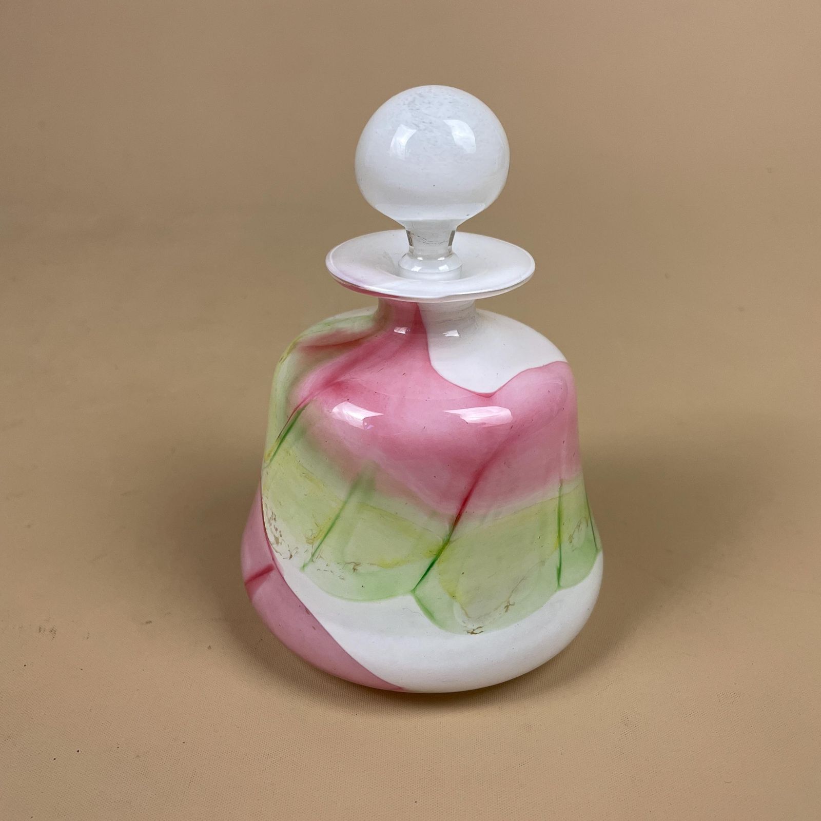 Vintage Perfume Bottle Snuff Scent C.1970's Hand Blown With Lid Pink Green White Decorative Small Dressing Table Decor Ornament photo buy