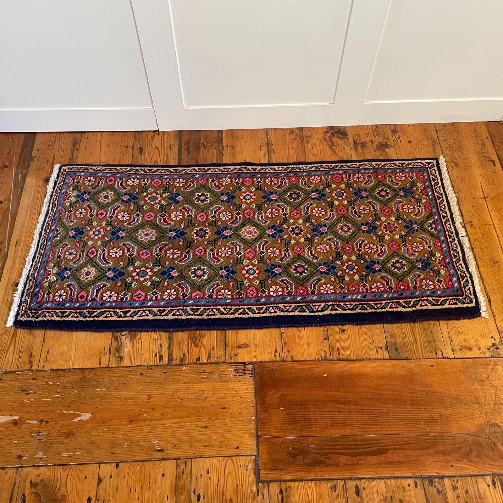Antique Hand Woven Rug Carpet Mat Rectangle Wool Vintage Pattern Floor Mat Handmade Textile Patterned 124x57cm Runner Multicoloured Tassels photo 125.0