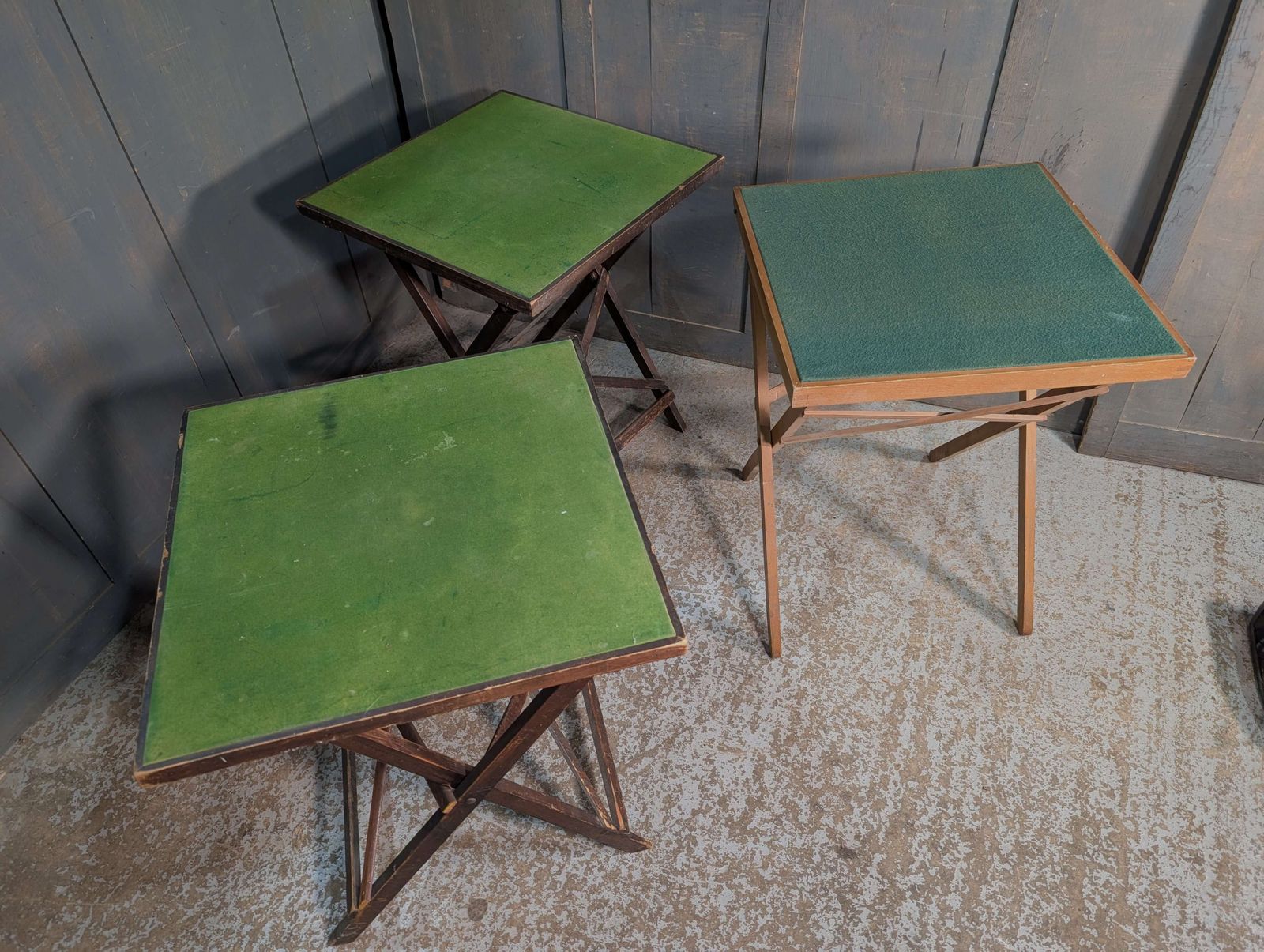 Ex Church Hall Three Vintage Baizetop Card Tables photo vinterior