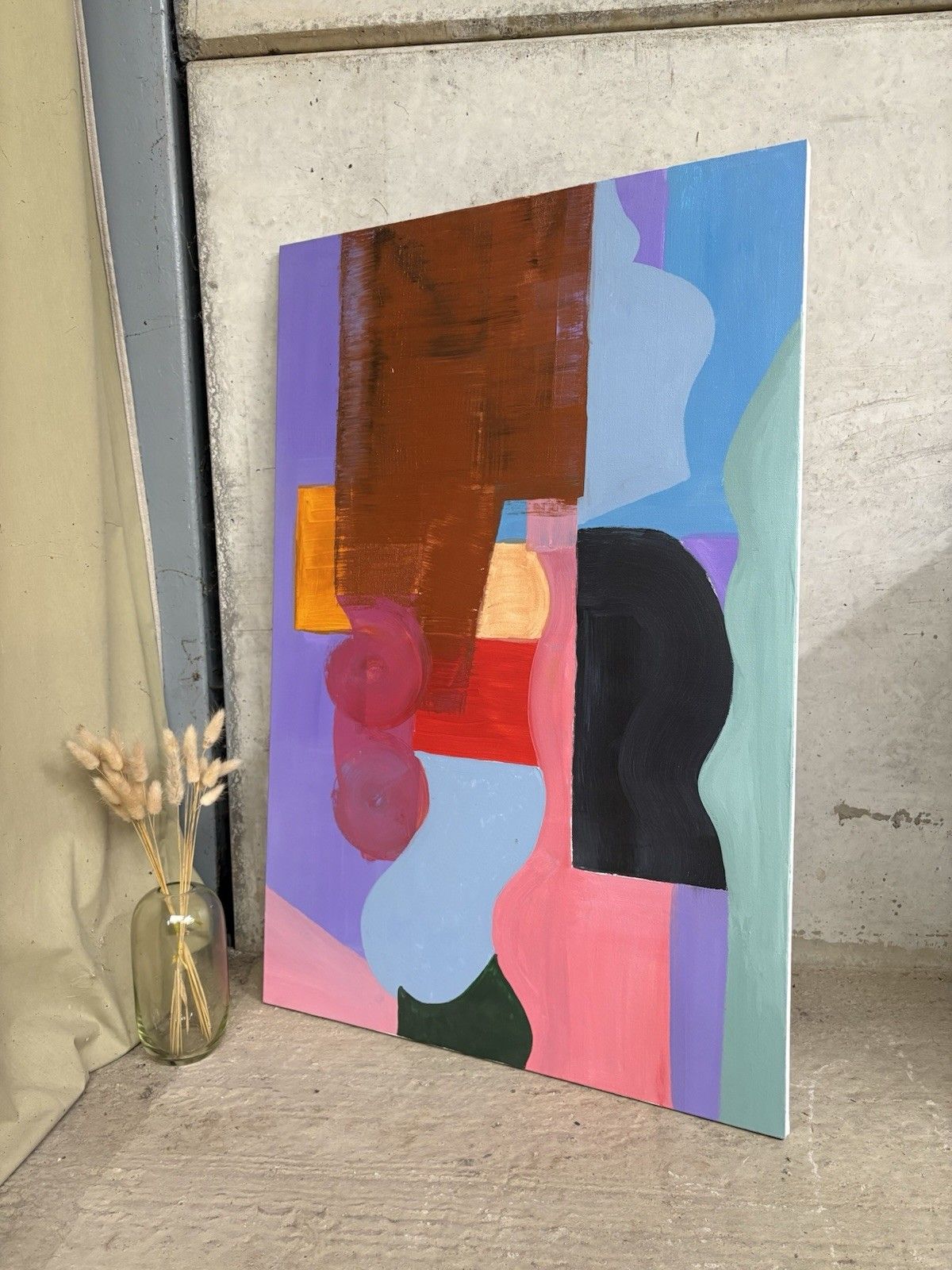 Vtg Mid Century Style Abstract Art School Wall Hanging Painting Picture R1011