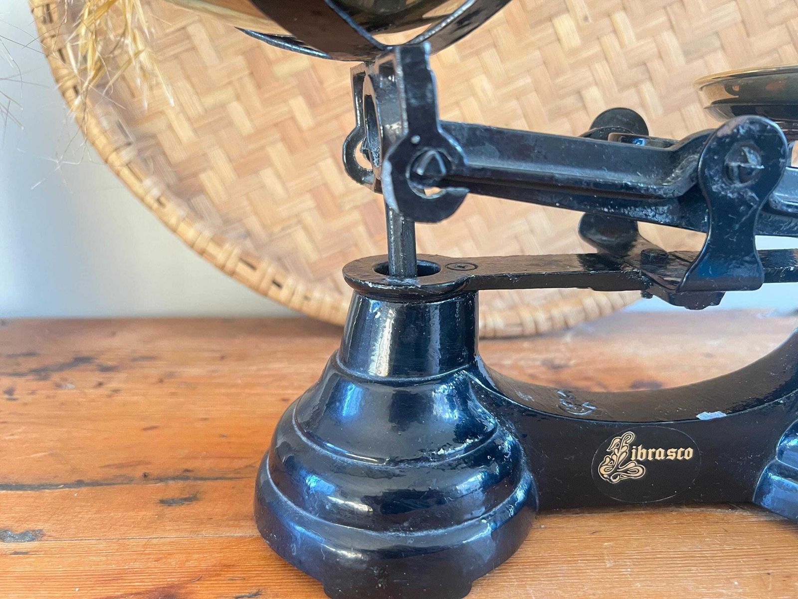 Vintage Black Librasco Kitchen Balance Scales: Brass Pans Full Set Weights, Rustic Farmhouse Kitchen Decor, Cottagecore, Grandmillennial photo buy