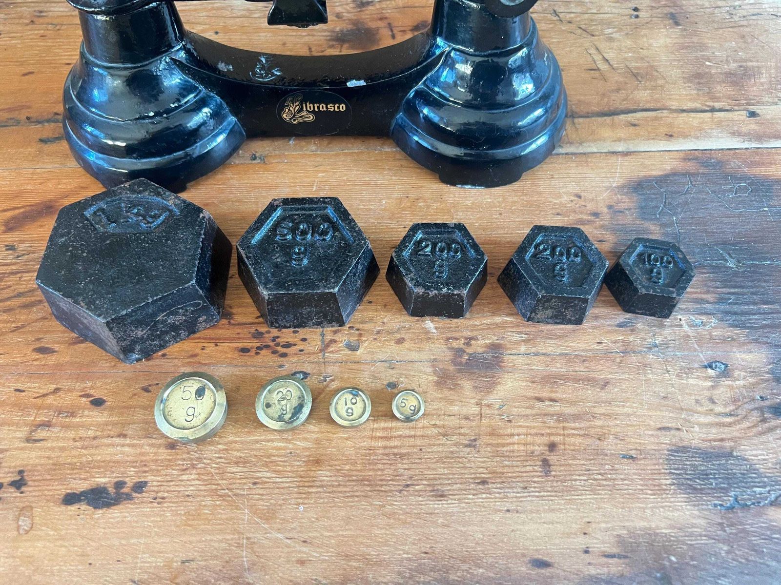 photo buy Vintage Black Librasco Kitchen Balance Scales: Brass Pans Full Set Weights, Rustic Farmhouse Kitchen Decor, Cottagecore, Grandmillennial