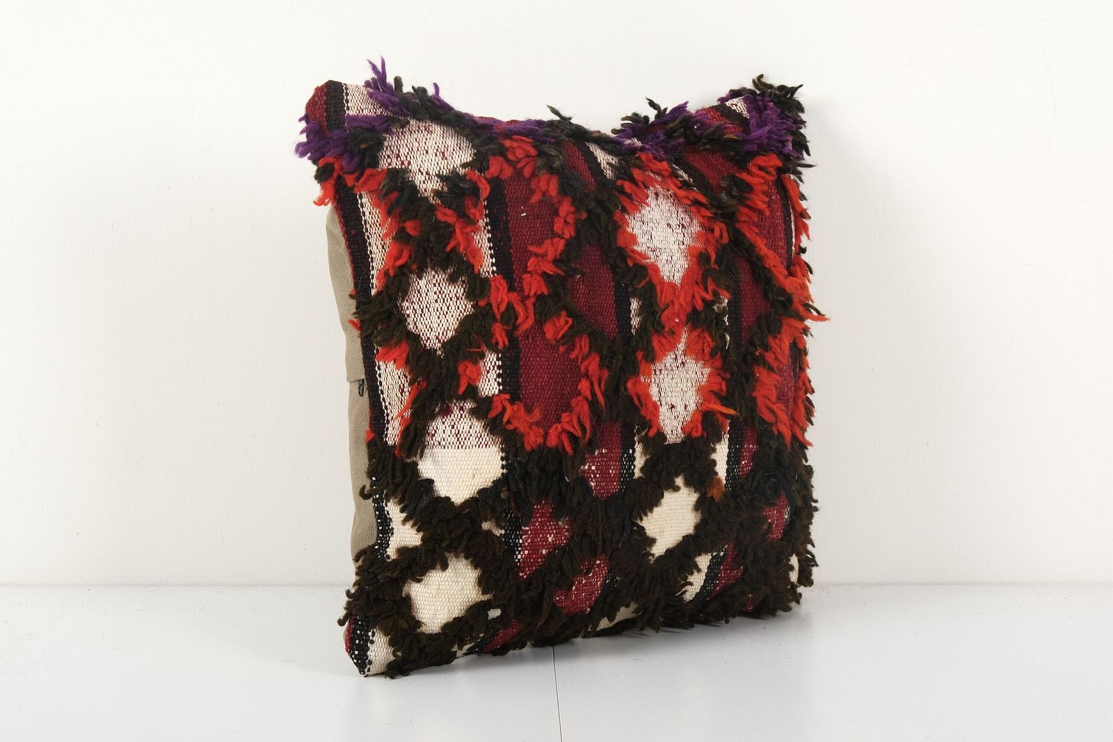 Vintage Handwoven Turkish Flokati Pillow Cover, Shaggy Tulu Rug photo furniture