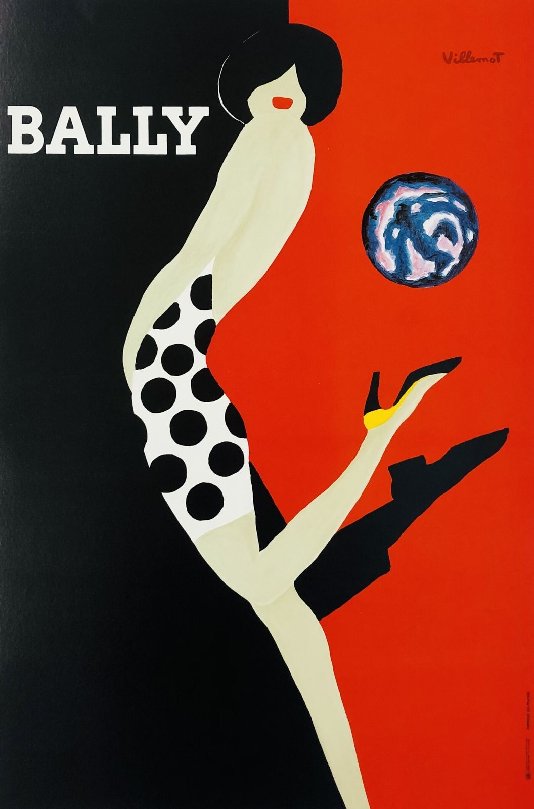 Bernard Villemot, C.A. 1980s   Bally Femme Au Ballon   Original Vintage Poster Linen Backed On Canvas Cm 60 X 40