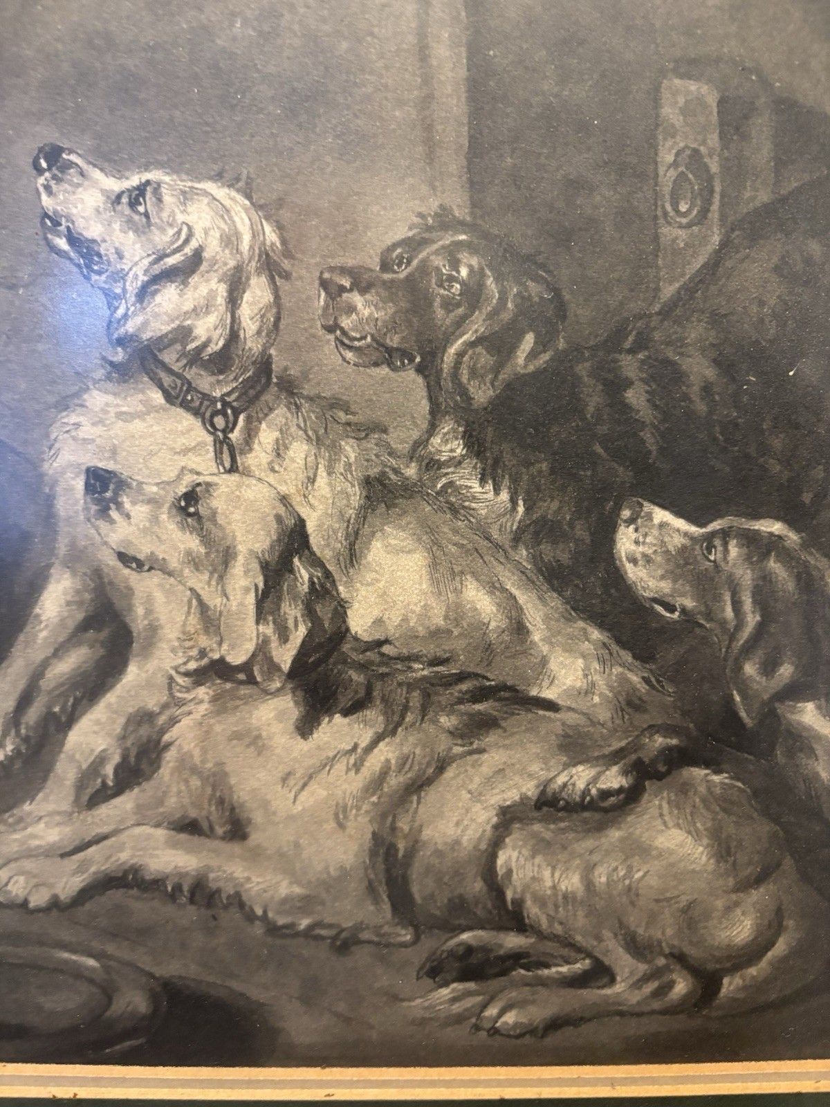 Vintage Framed Dog Print Le Matin After Landseer Victorian Sporting Art photo Art