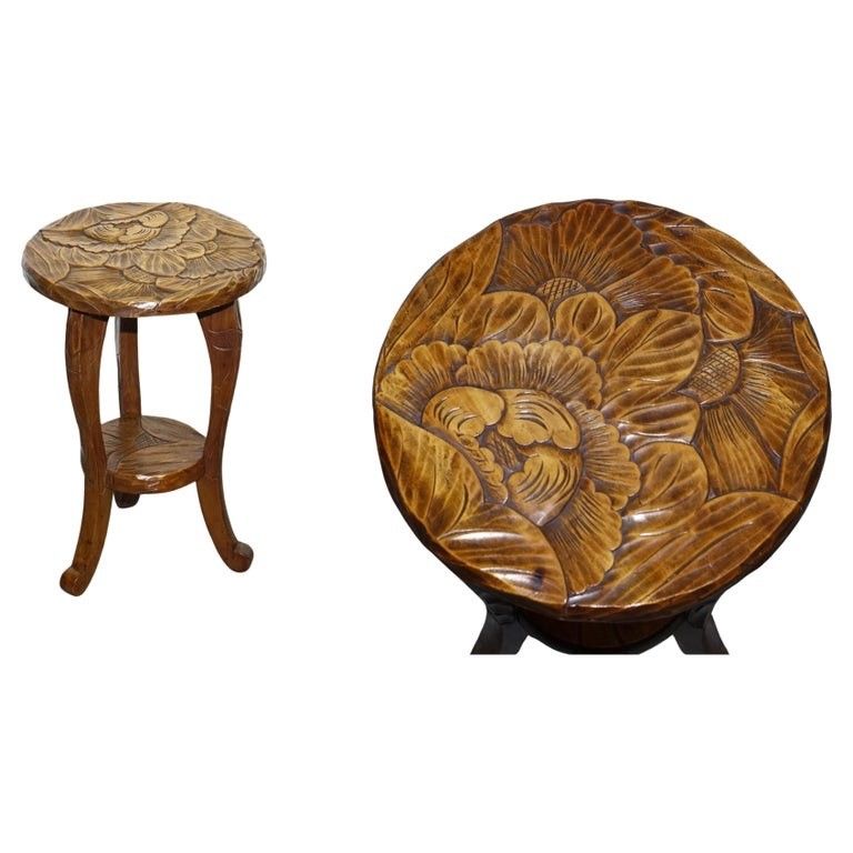 Restored 19th Century Libertys London Hand Carved Occasional Side Lamp Table