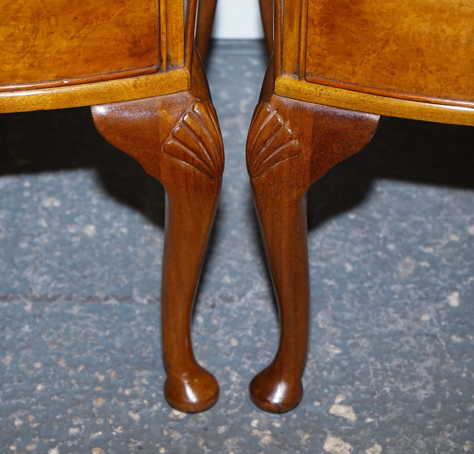 photo for sale Gorgeous Pair Of Art Deco Style Burr Walnut Bedsides Nightstands Tables