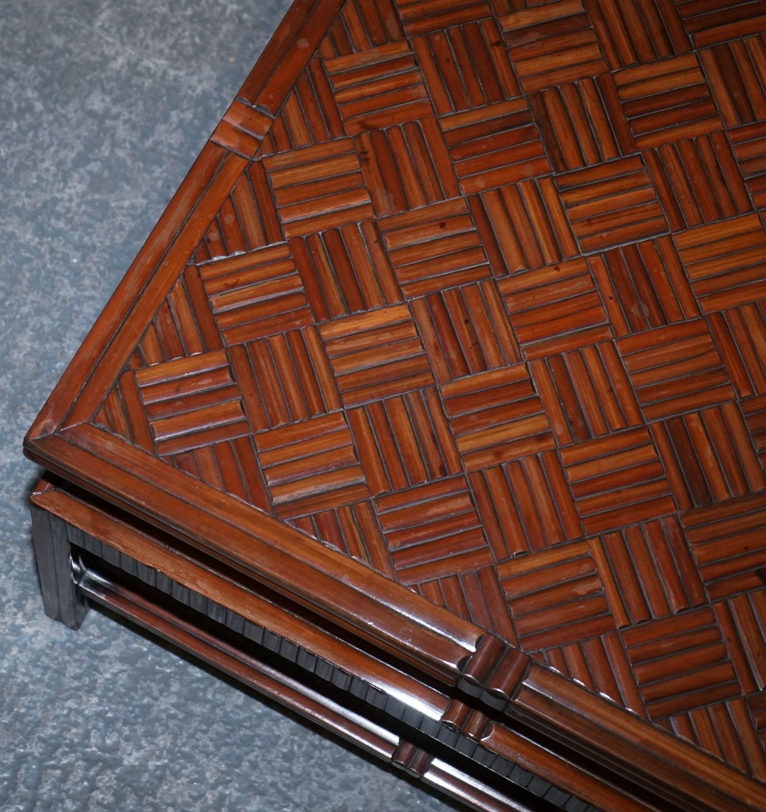 Furniture Circa 1950's  Maitland & Clascoe Waven Faux Bamboo Pagoda Coffee Table Drawers photo