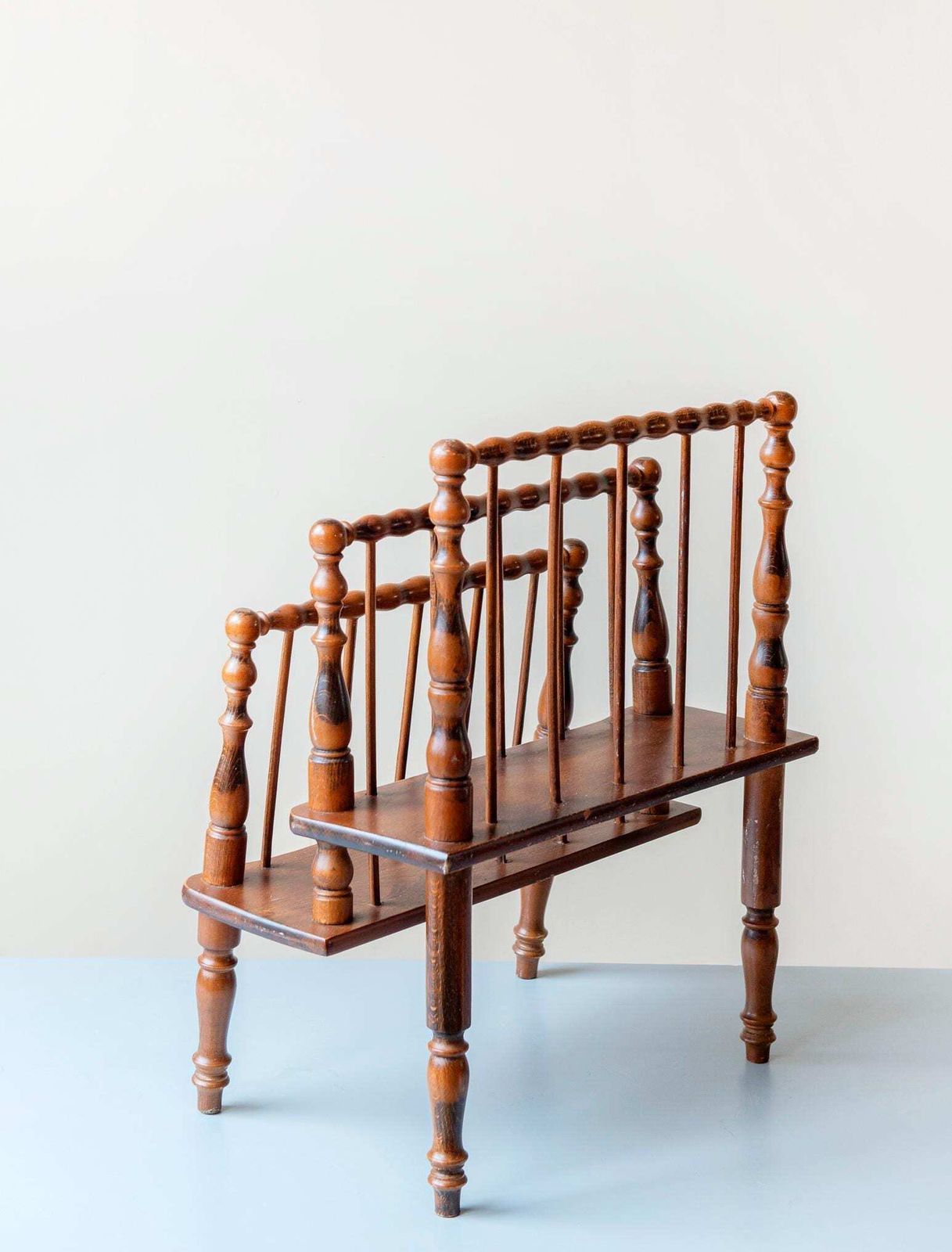 Carved Magazine Rack – Vintage Turned Wood Newspaper Stand   Cottage Style photo Home Decor