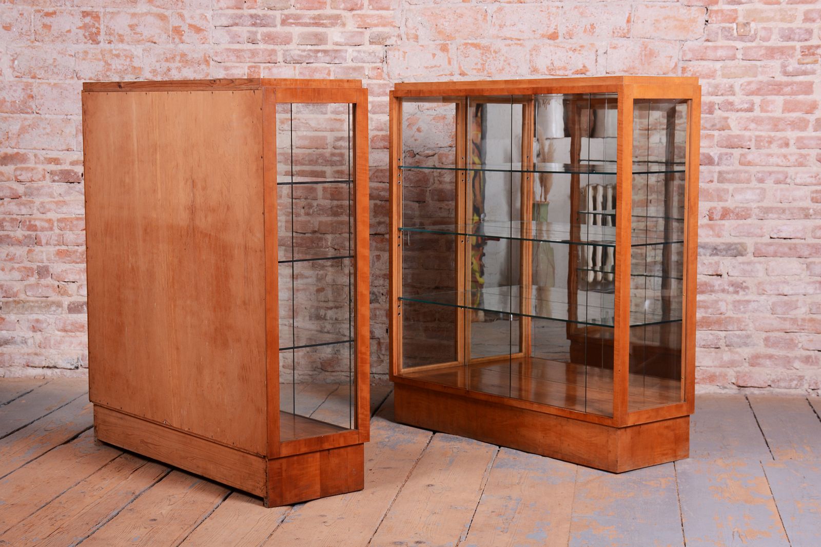6250.0 Pair Of Restored Art Deco Display Cabinets, Maple, Glass, Mirror, Czech, 1930s photo