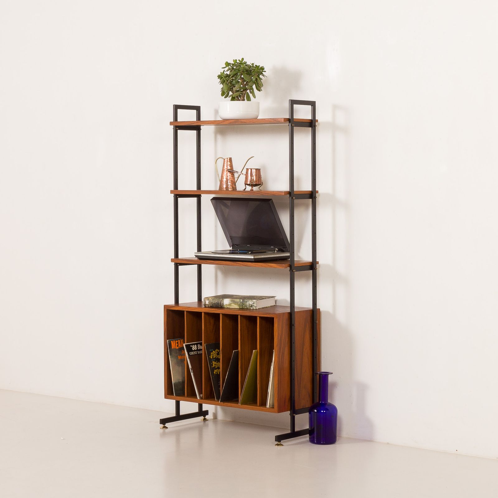 Mid Century Free Standing Vinyl Records Wall Unit, Italy 1970s.