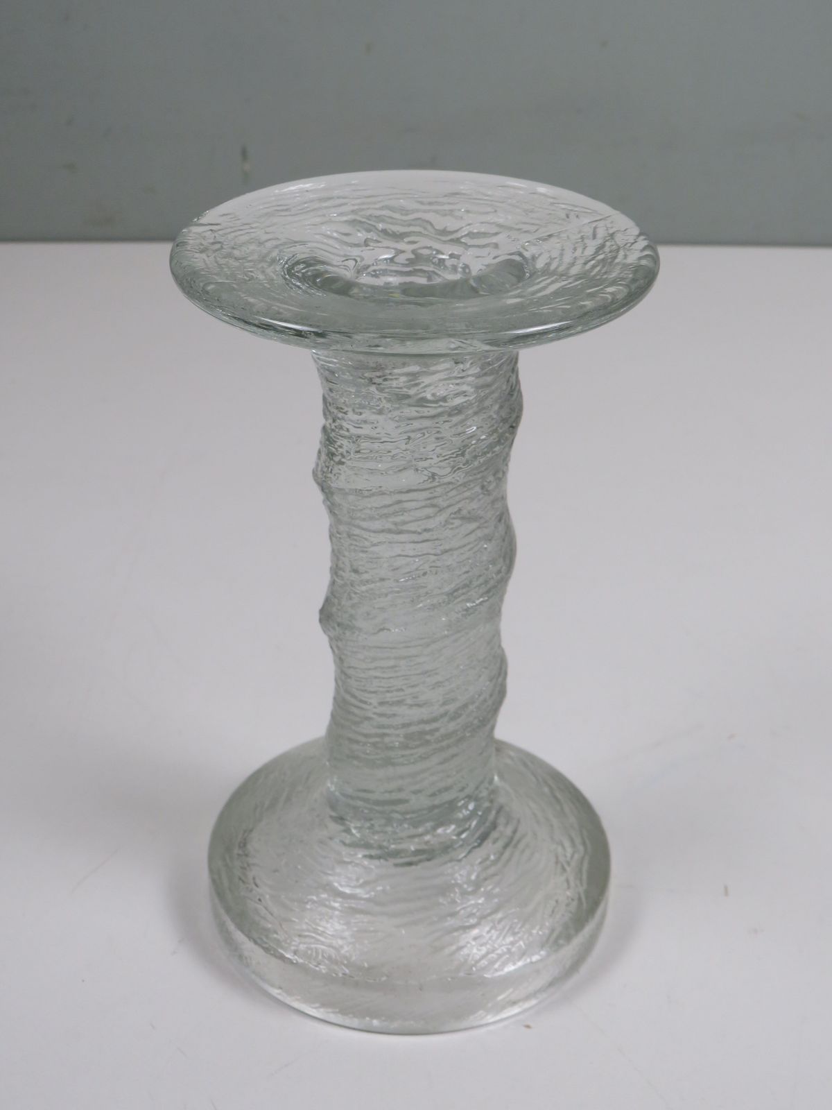 Scandinavian Ice Glass Candle Holder, Finnish Design, 1960s photo 180.0