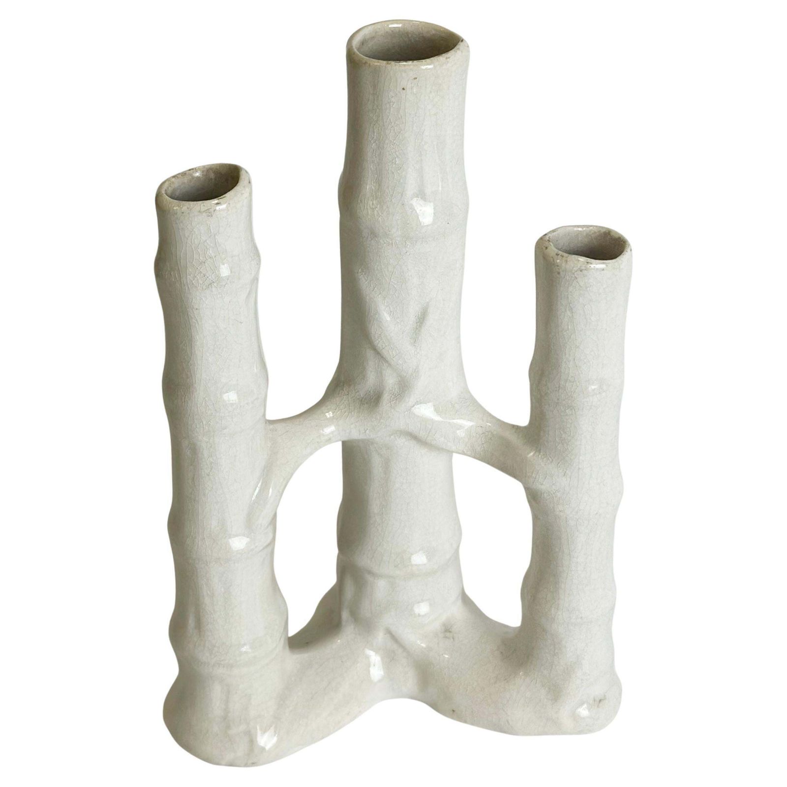 Late Victorian Bamboo Form Craquelure Stoneware Spill Vase, England C.1890