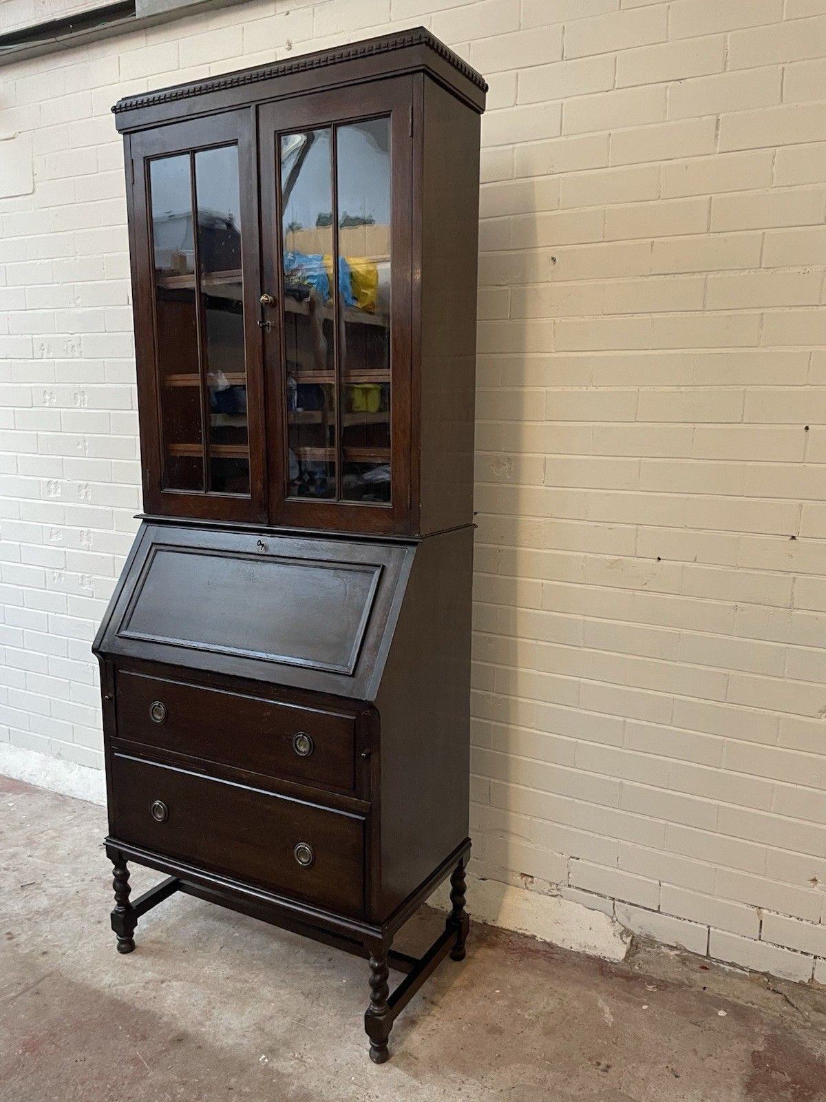 Late Edwardian, Dark Oak Secretary Bureau Bookcase, With Adjustable Shelves. photo for sale