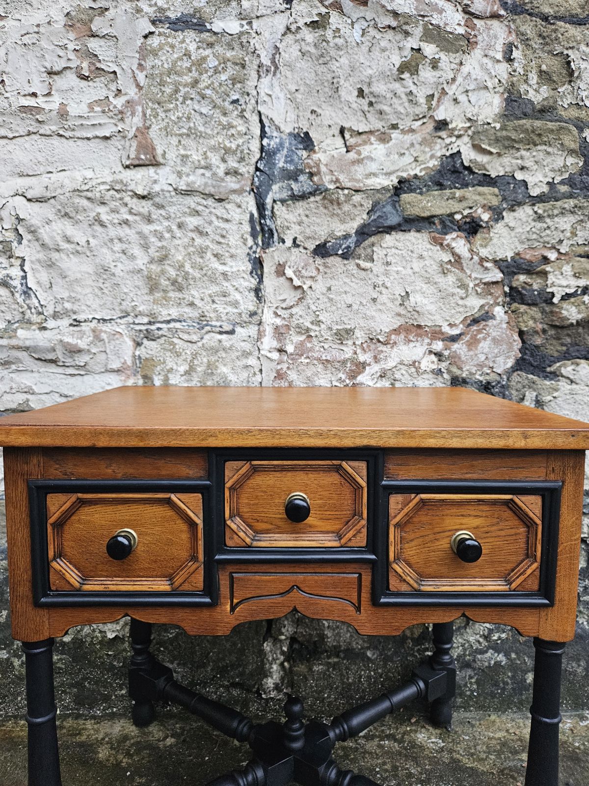 Vintage Chest Of Drawers Oak Three Drawers Cabinet Superb Ebonised Detailing photo 265.0