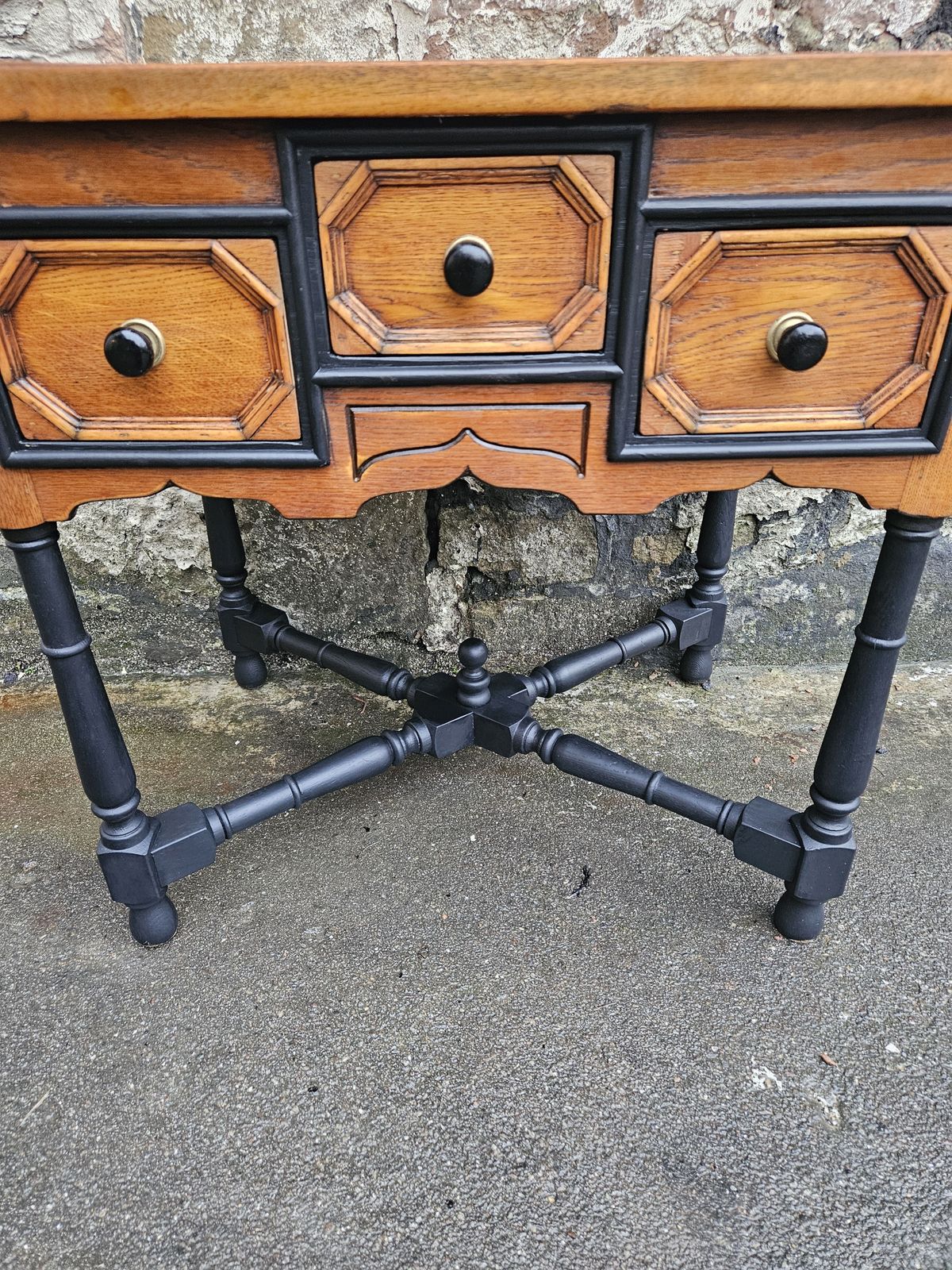 photo for sale Vintage Chest Of Drawers Oak Three Drawers Cabinet Superb Ebonised Detailing