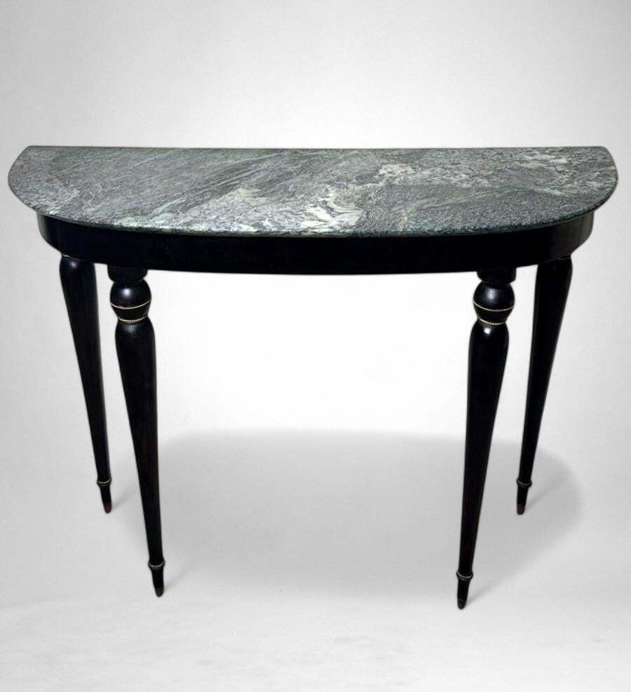 Italian Console Table 1950s In Ebonized Wood And Verde Alpi Marble photo for sale