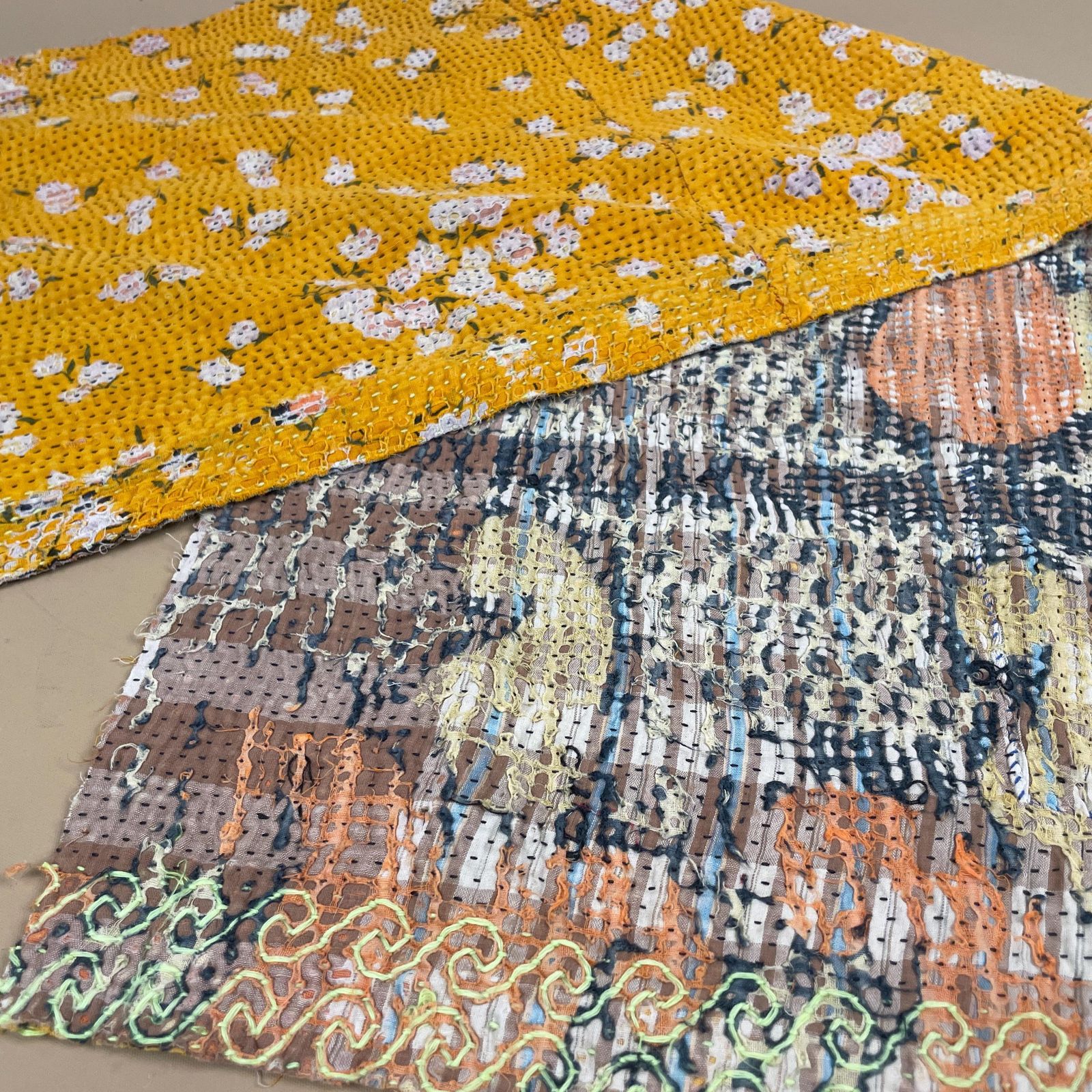 Indian Fabric Table Runner Hand Embroidered Pattern Tapestry Cotton Handmade Craft Traditional Cloth India Stitched Rectangle 97x33cm photo vintage