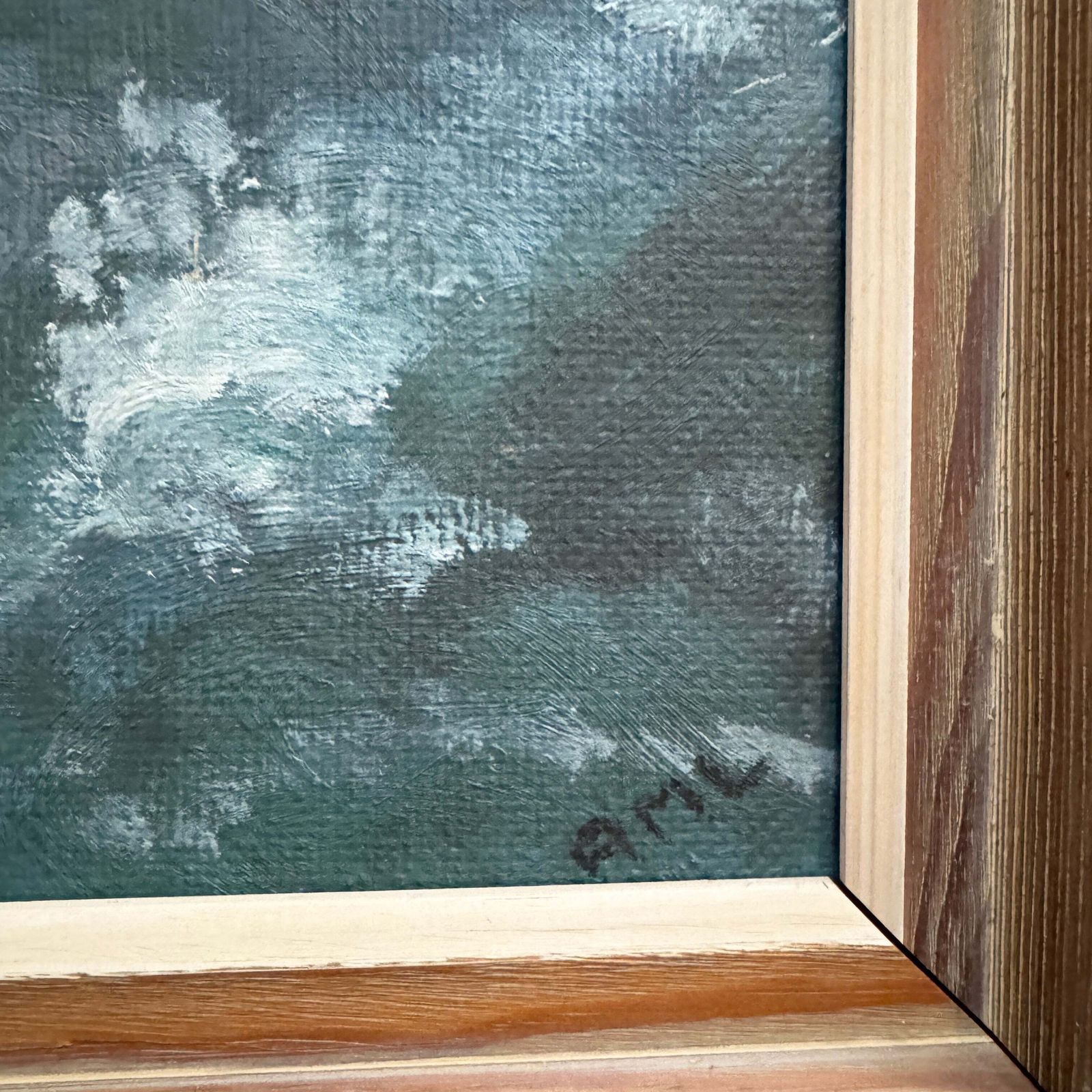 Fire On The Horizon. Vintage Swedish Oil Pinting By Ann Bull Hallberg Lindquist photo for sale