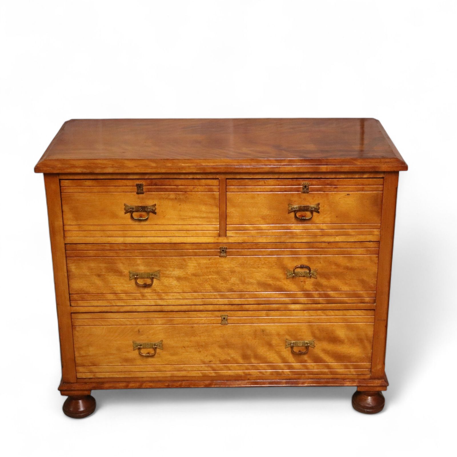 Antique Edwardian Satin Walnut Chest Of Drawers photo for sale